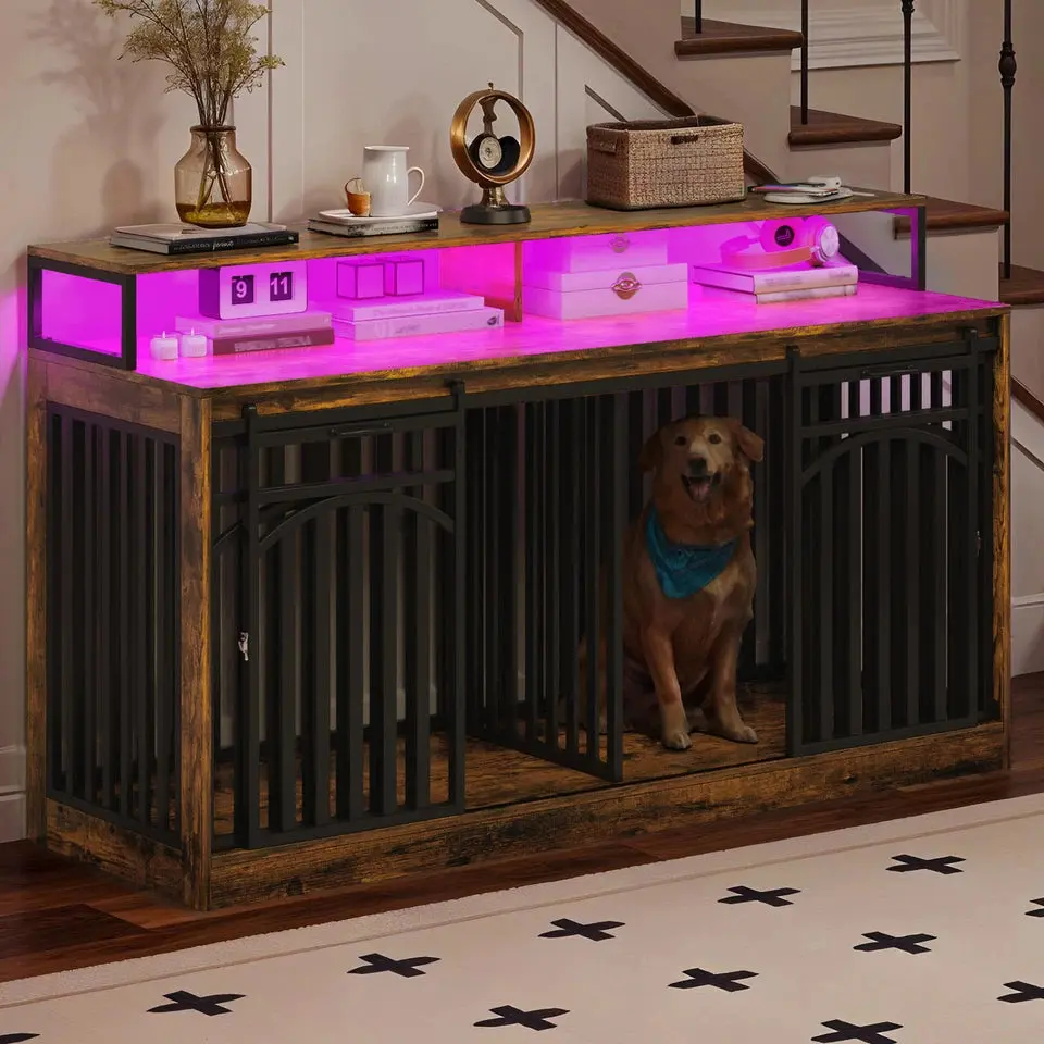 70.8" Donald Double Dog Crate Furniture For 2 Dogs