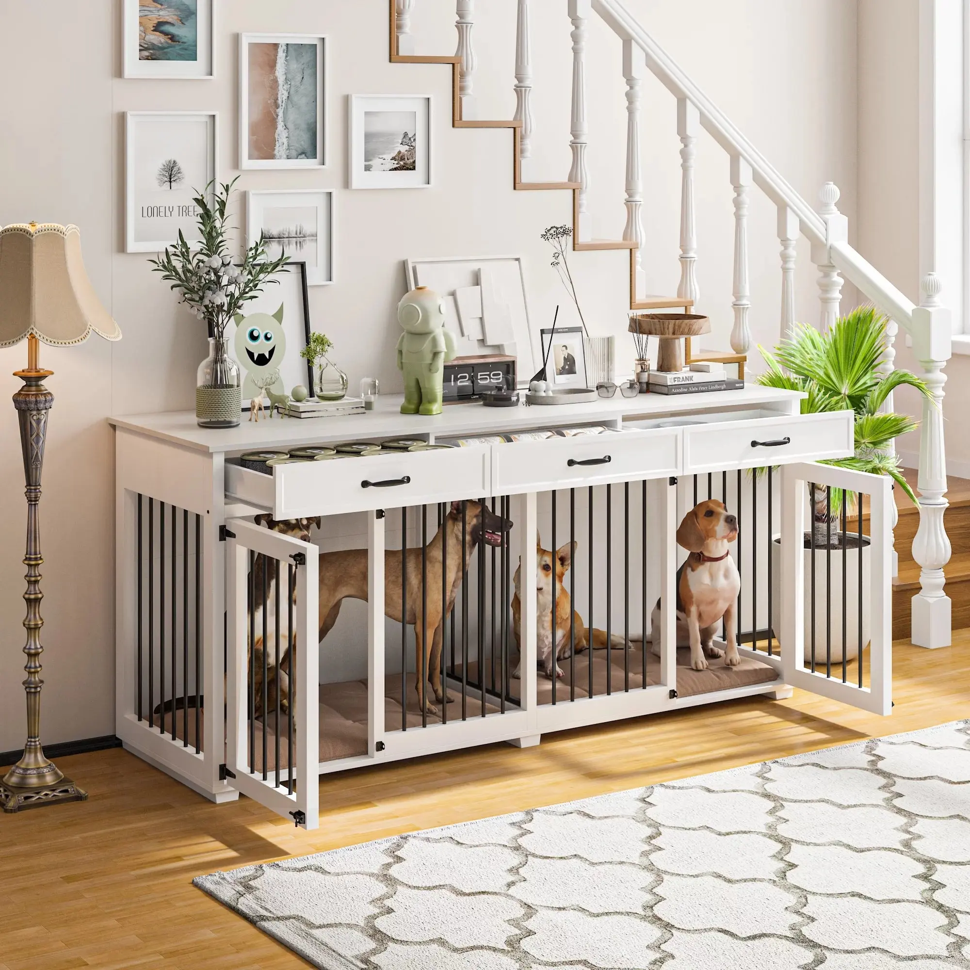 72.5" Mayer Double Dog Crate Furniture For 2 Dogs
