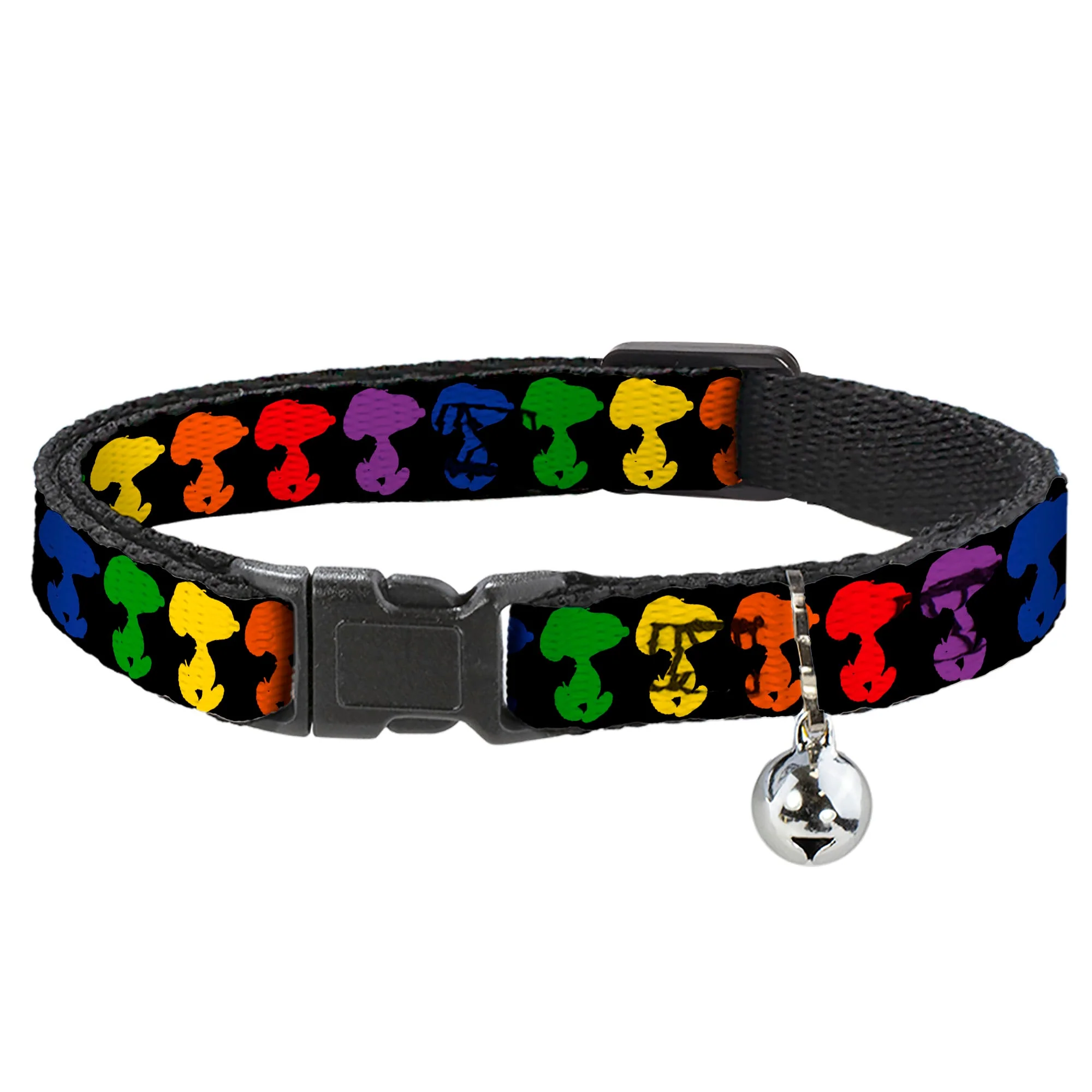 Breakaway Cat Collar with Bell - Peanuts Snoopy Silhoutte Pose Black/Rainbow Multi Color