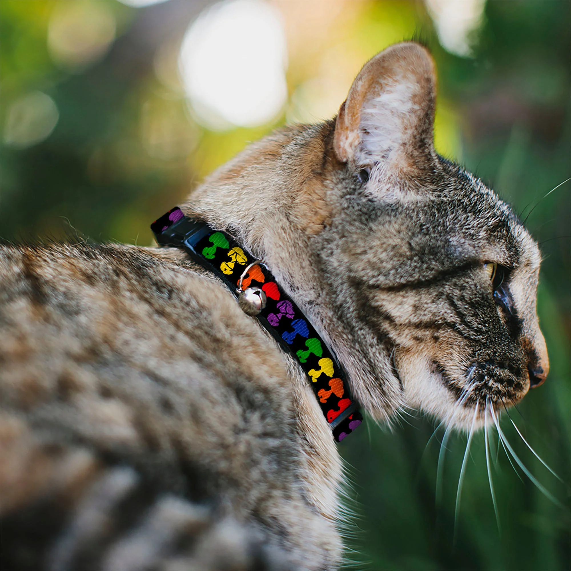 Breakaway Cat Collar with Bell - Peanuts Snoopy Silhoutte Pose Black/Rainbow Multi Color - Image 2