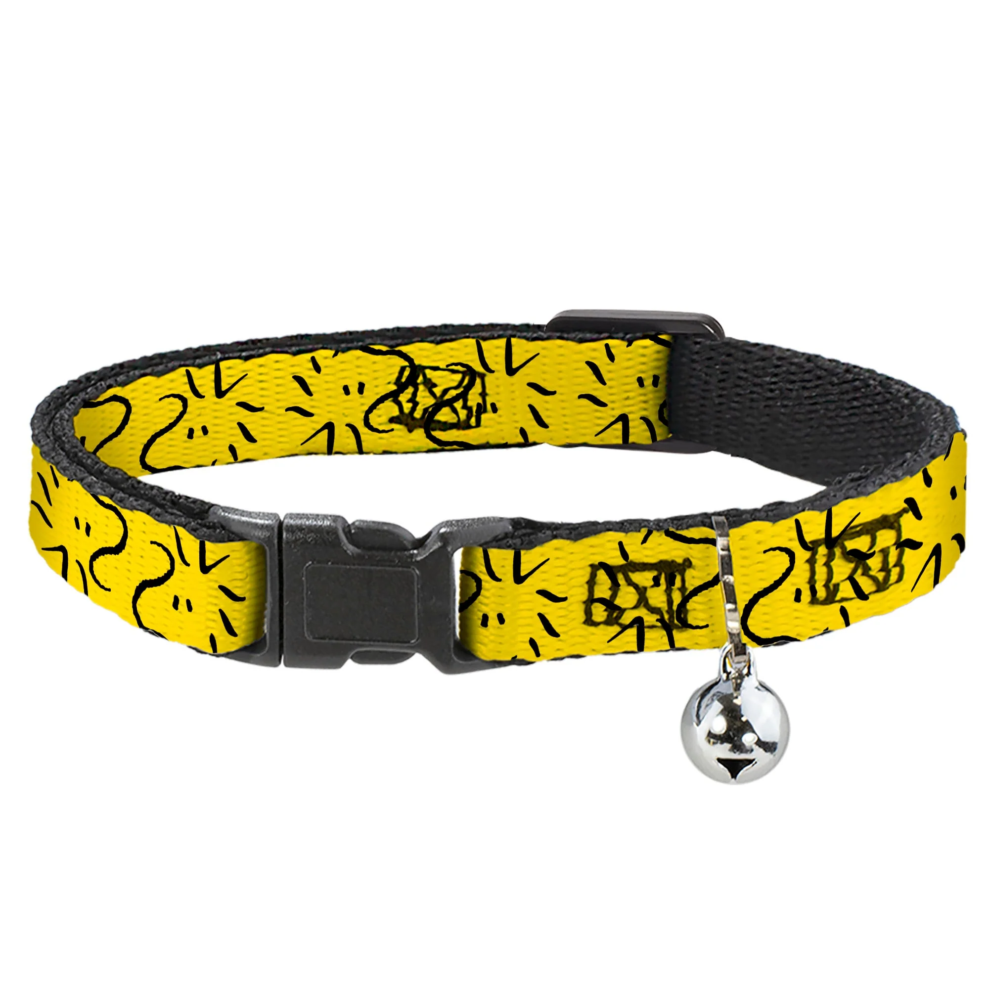 Breakaway Cat Collar with Bell - Peanuts Woodstock Line Face Line Art Yellow/Black
