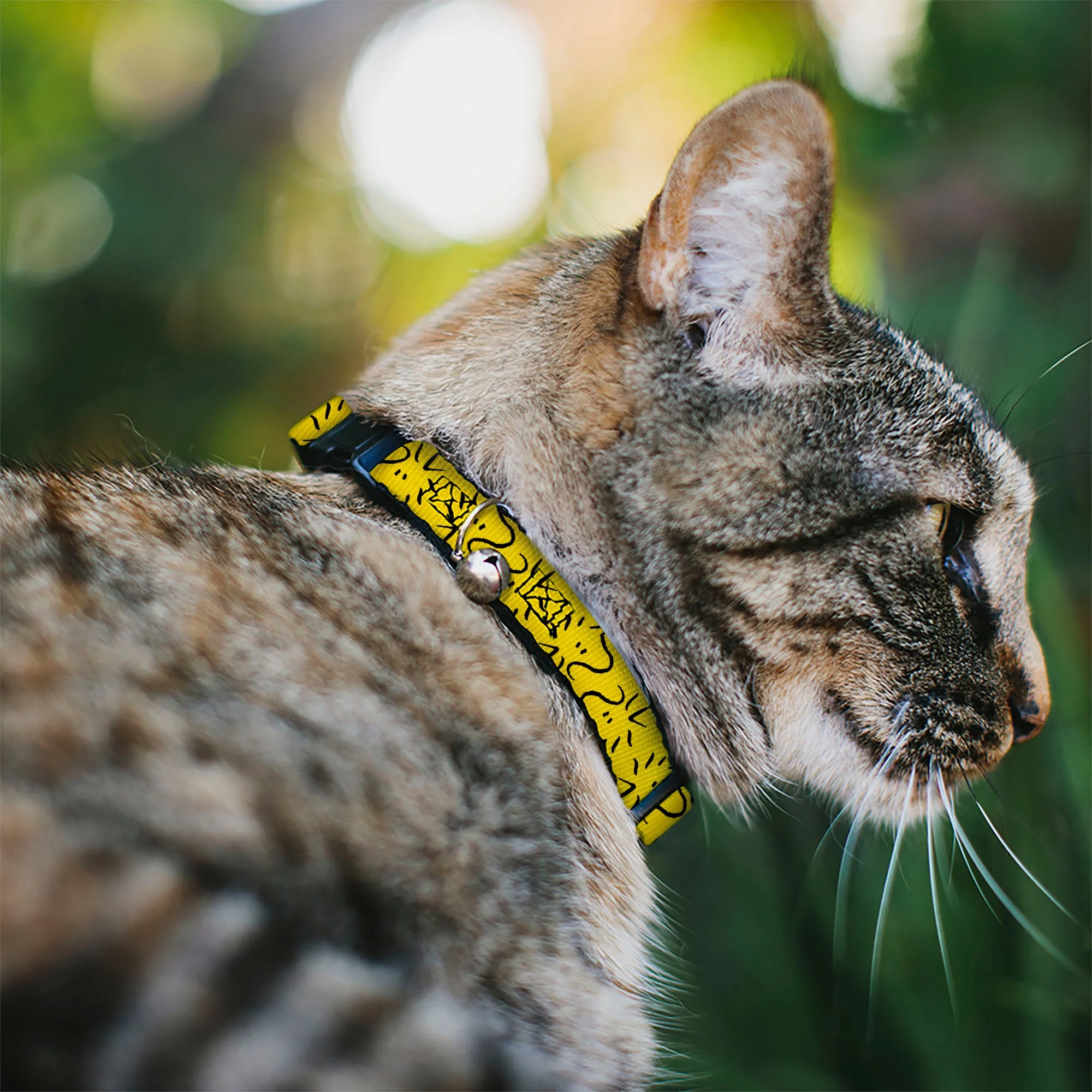 Breakaway Cat Collar with Bell - Peanuts Woodstock Line Face Line Art Yellow/Black - Image 2
