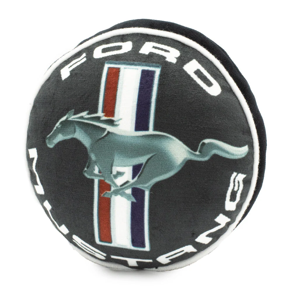 Dog Toy Squeaker Plush - FORD MUSTANG Tri-Bar Logo Script Round