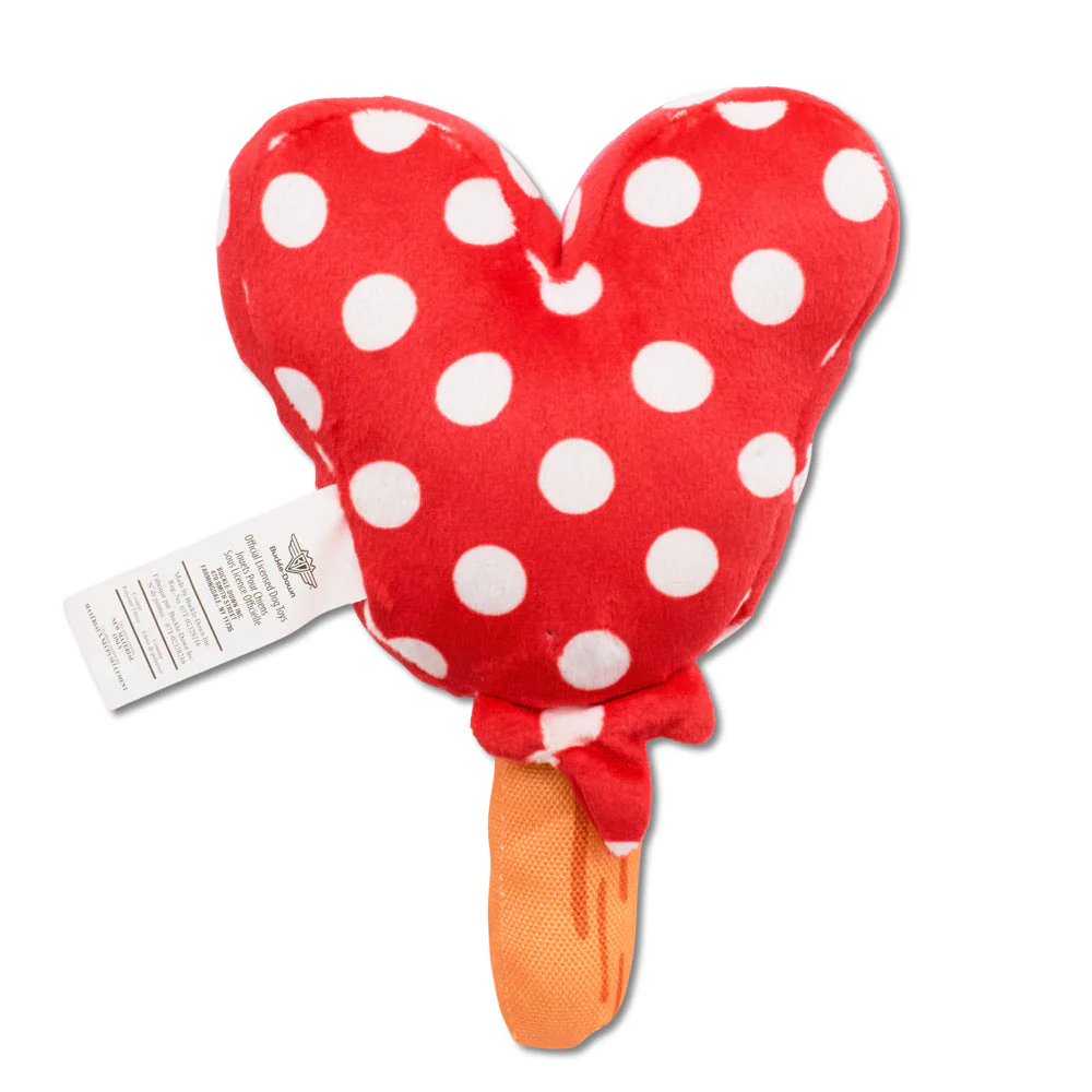 Dog Toy Squeaker Plush - Minnie Mouse Ice Cream with Ears and Bow Red - Image 2