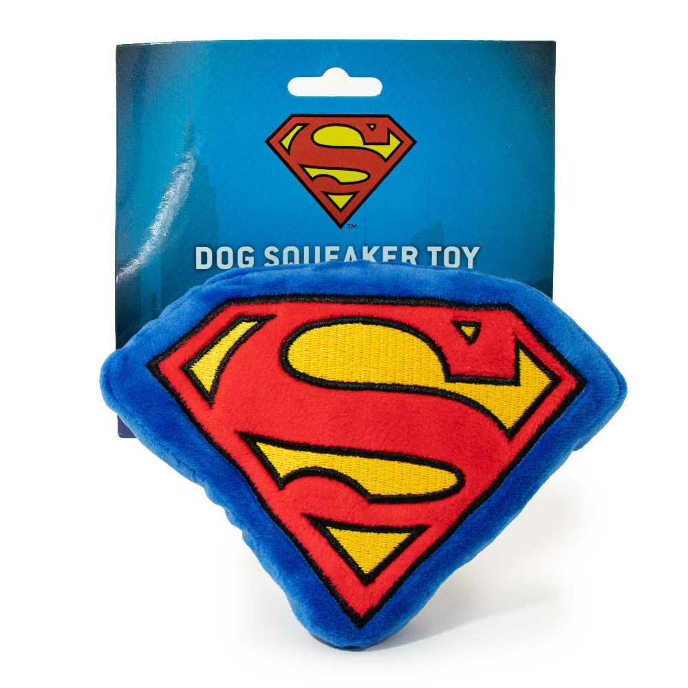 DTPT-SMBB Dog Toy Squeaky Plush - Superman Shield Blue Red Yellow - Image 4