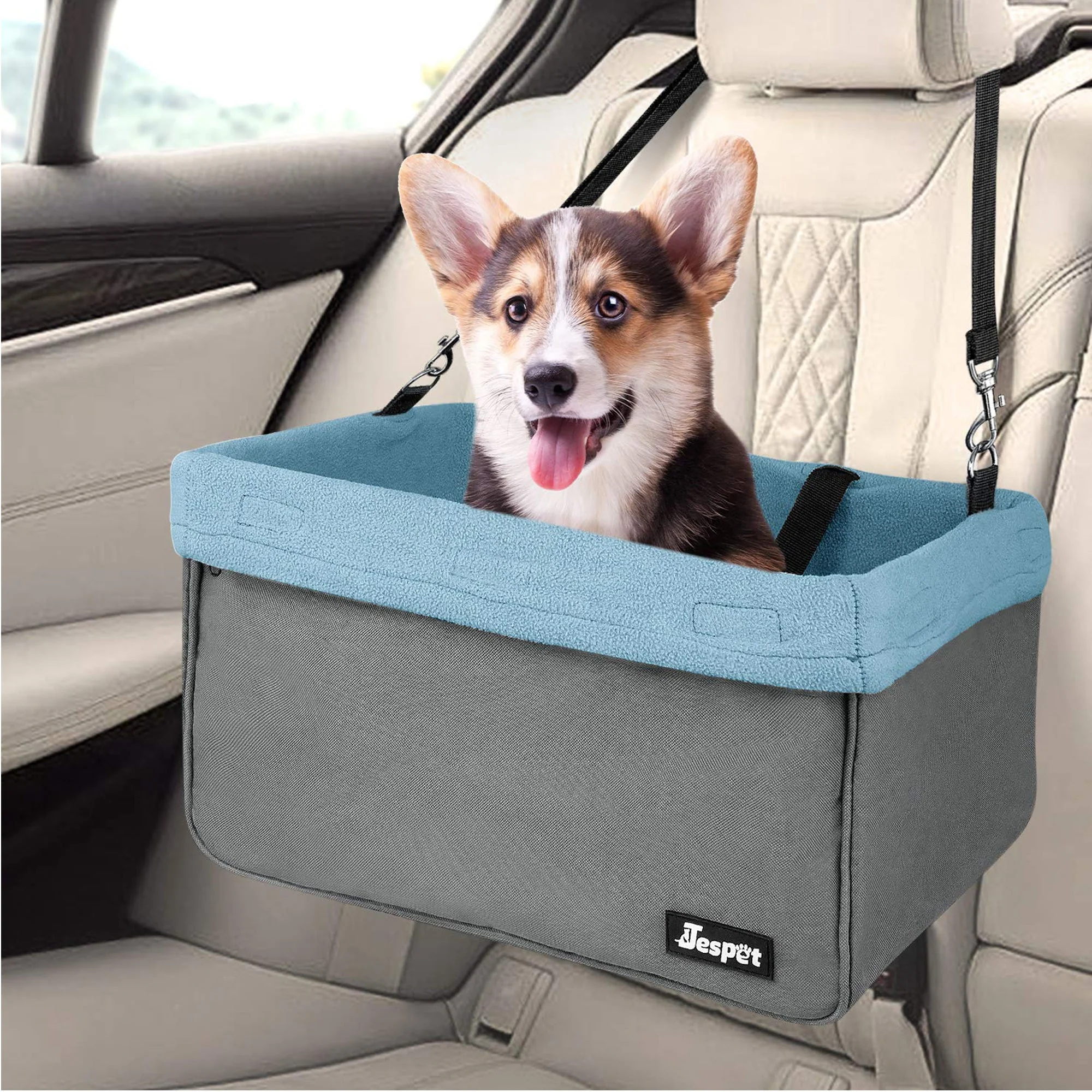 Jespet Car Travel Dog Booster Seat & Seat belt, Grey/Black - Image 10