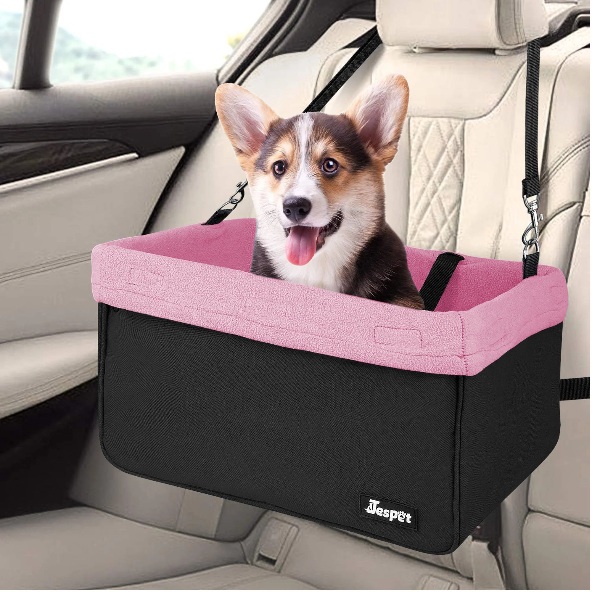 Jespet Car Travel Dog Booster Seat & Seat belt, Grey/Black - Image 7