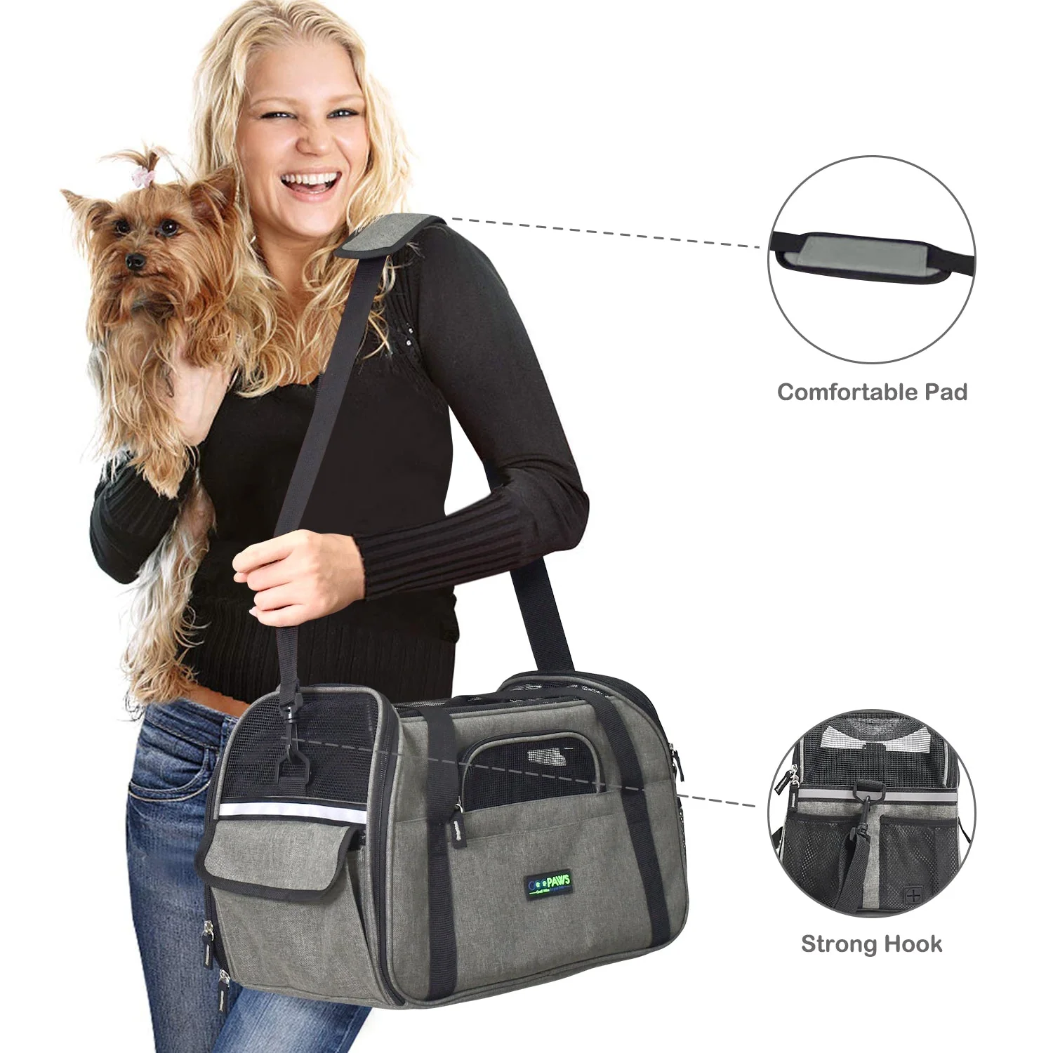 GOOPAWS Soft Sided Pet Carrier Comfort for Outdoor, Smoke Grey, 19" - Image 3