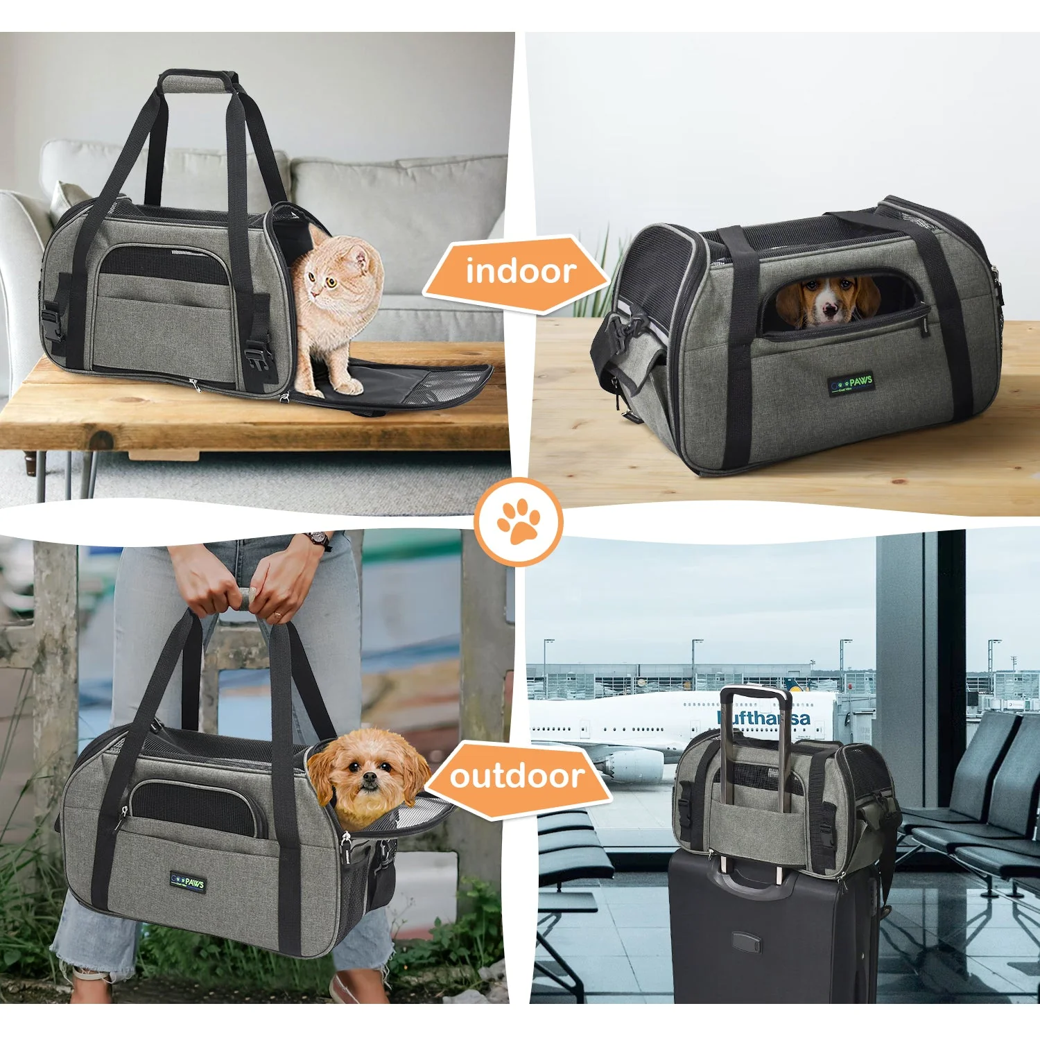 GOOPAWS Soft Sided Pet Carrier Comfort for Outdoor, Smoke Grey, 19" - Image 7