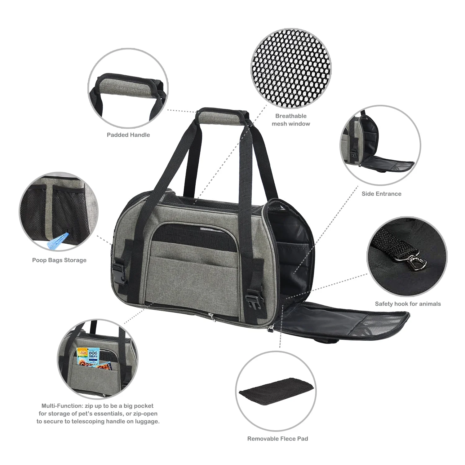GOOPAWS Soft Sided Pet Carrier Perfect for Travel, Smoke Grey, 17" - Image 5