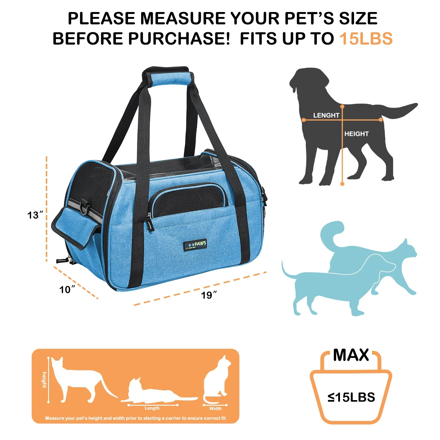 GOOPAWS Soft Sided Pet Cat Carrier Perfect for Travel, Turquoise, 19" - Image 12