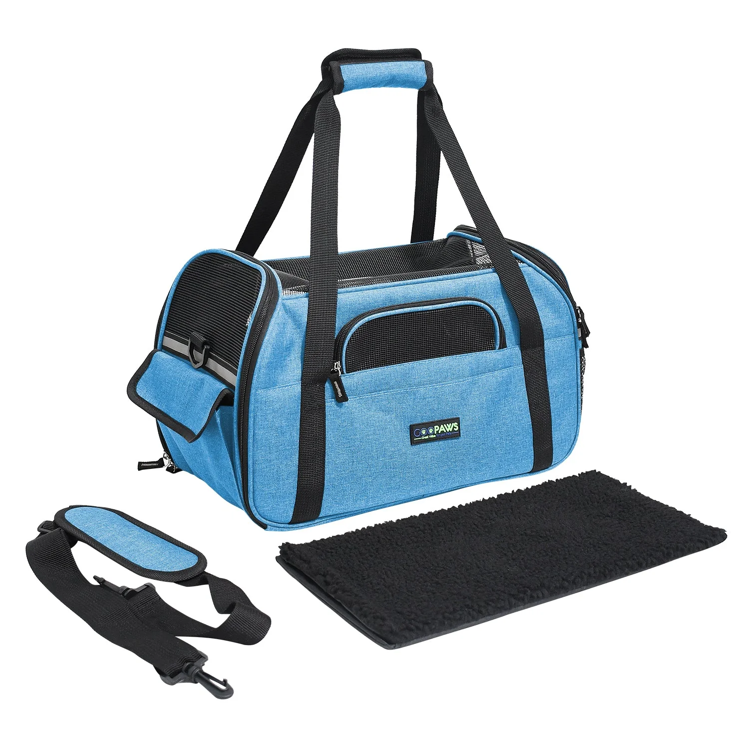 GOOPAWS Soft Sided Pet Cat Carrier Perfect for Travel, Turquoise, 19" - Image 4