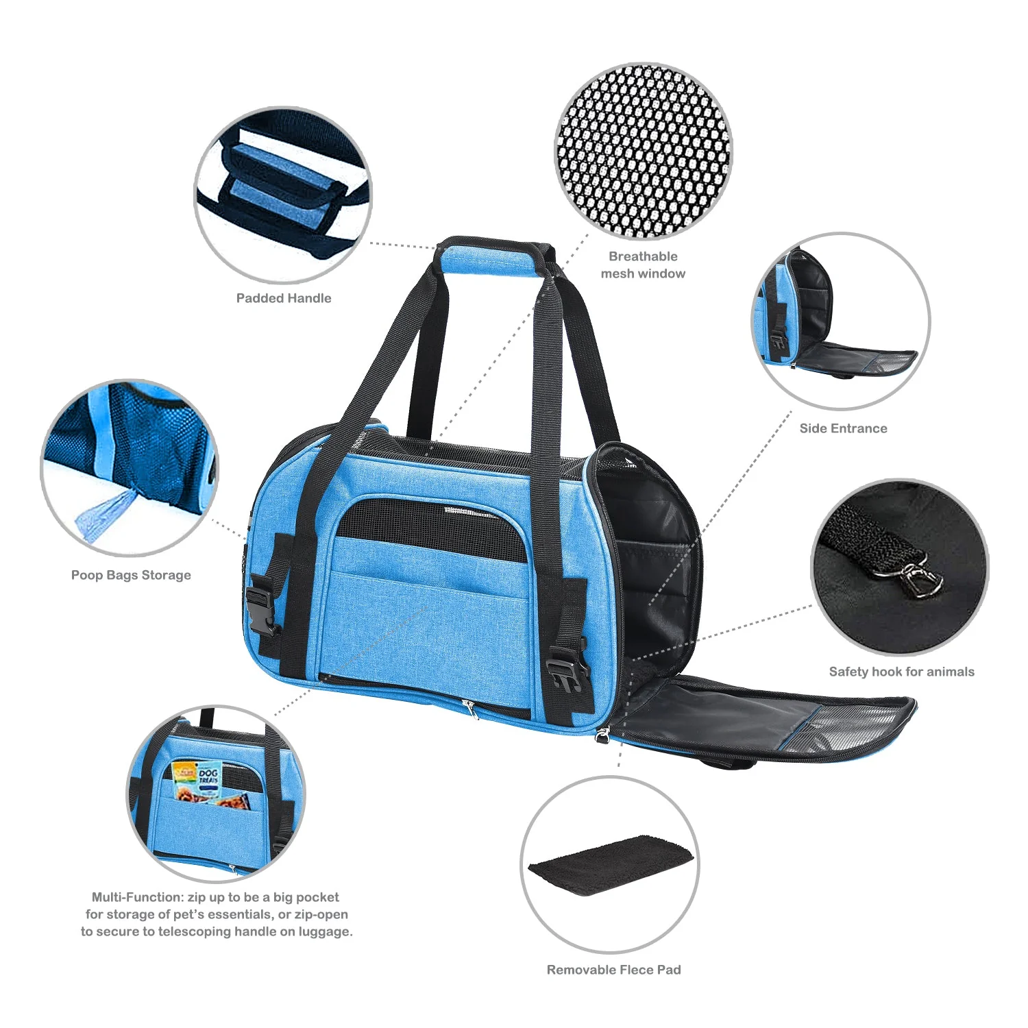 GOOPAWS Soft Sided Pet Cat Carrier Perfect for Travel, Turquoise, 19" - Image 5