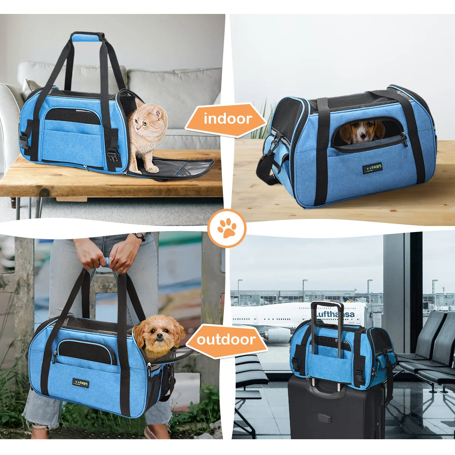 GOOPAWS Soft Sided Pet Cat Carrier Perfect for Travel, Turquoise, 19" - Image 7