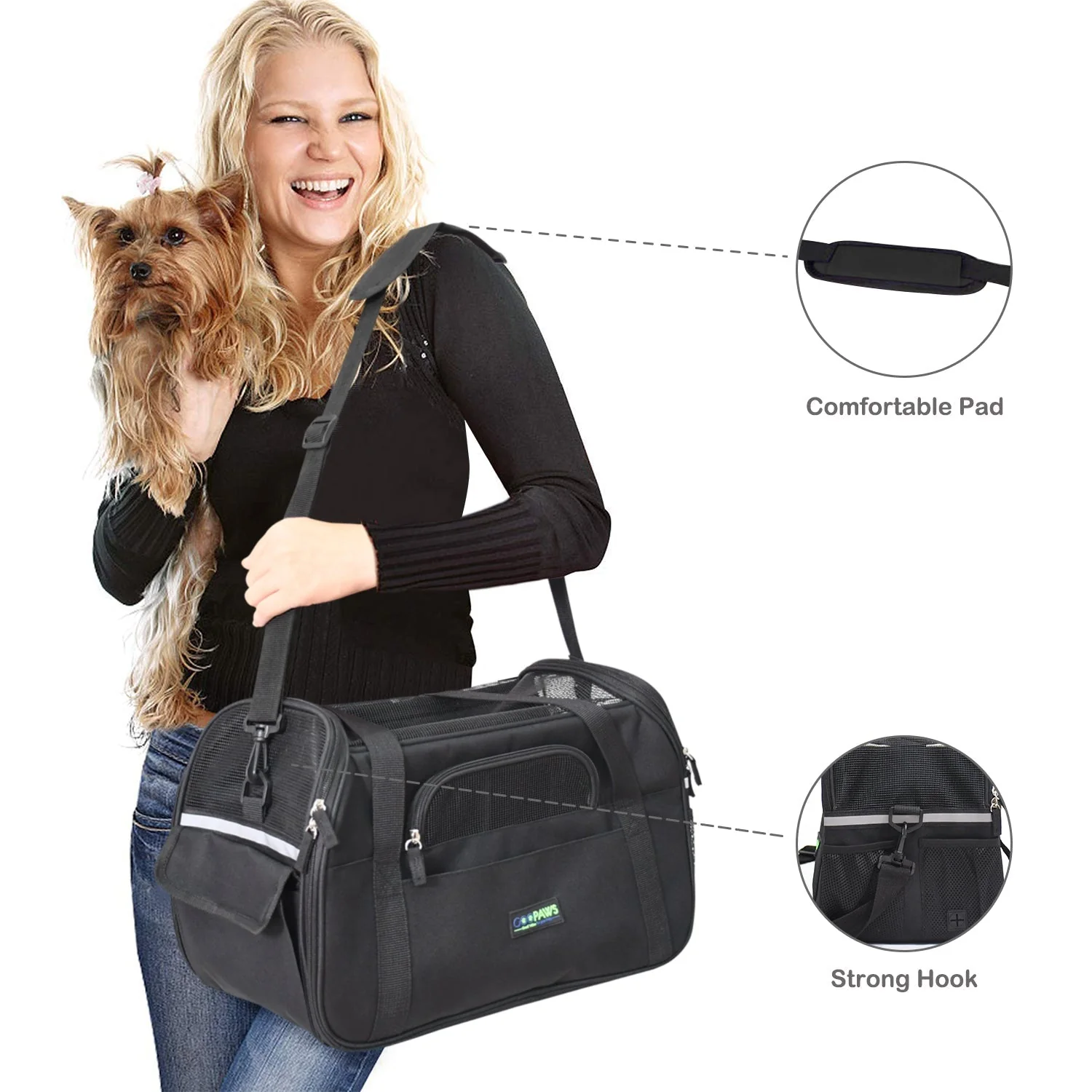 GOOPAWS Soft Sided Small Dog Carrier Comfort for Travel, Black, 19" - Image 2