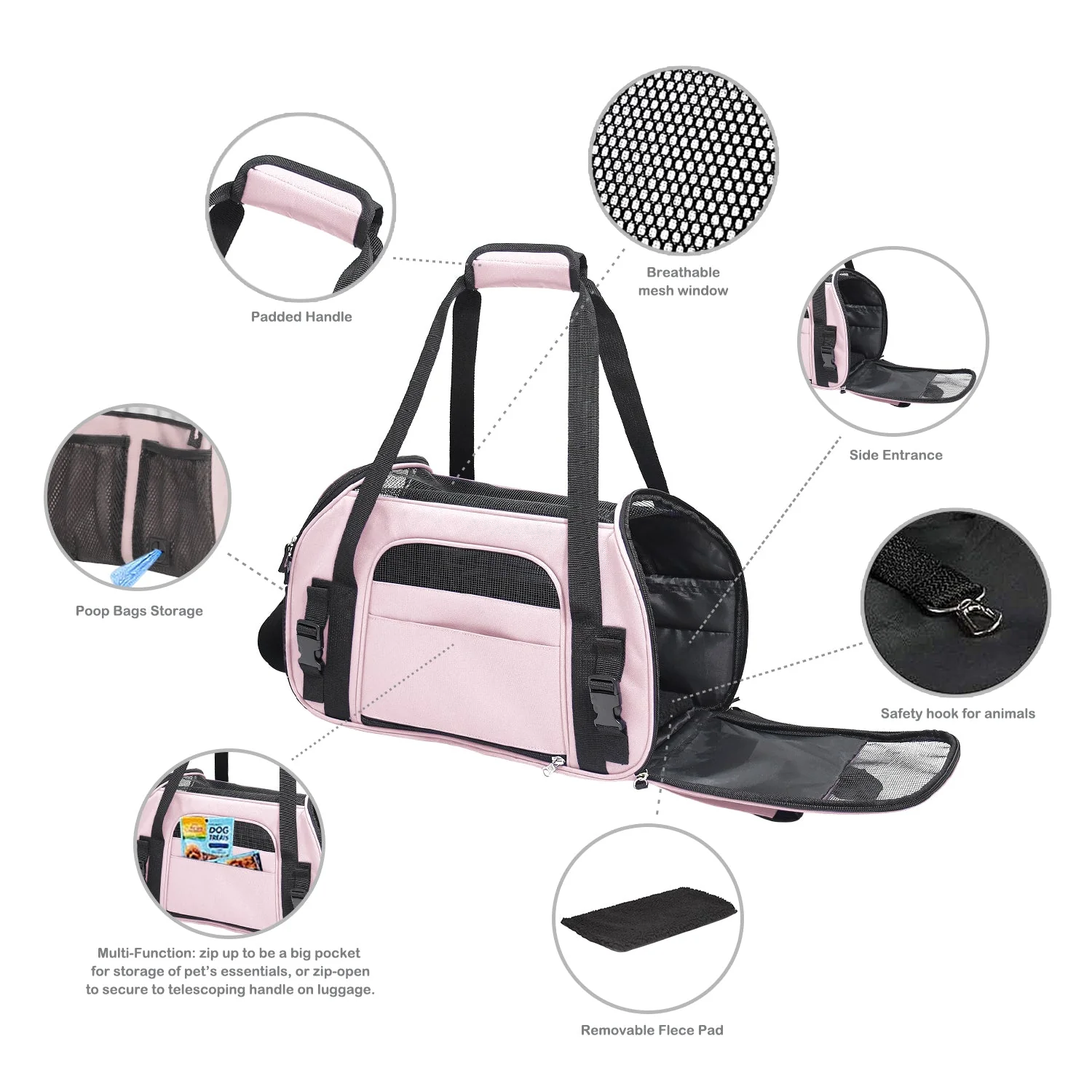 GOOPAWS Soft Sided Small Pet Carrier Comfort for Travel, Pink, 19" - Image 6