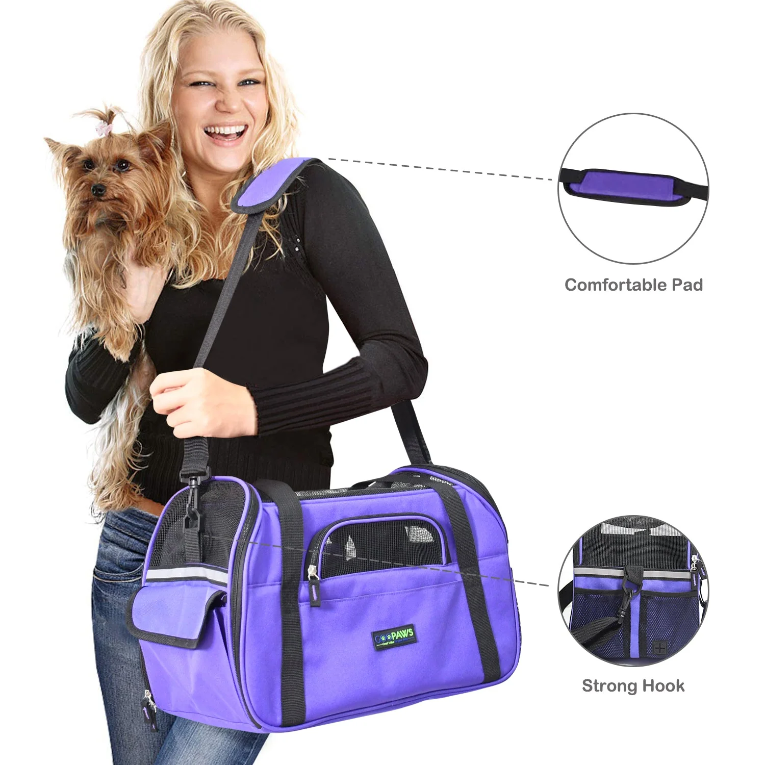 GOOPAWS Soft Sided Small Pet Carrier Comfort for Travel, Purple, 19" - Image 3