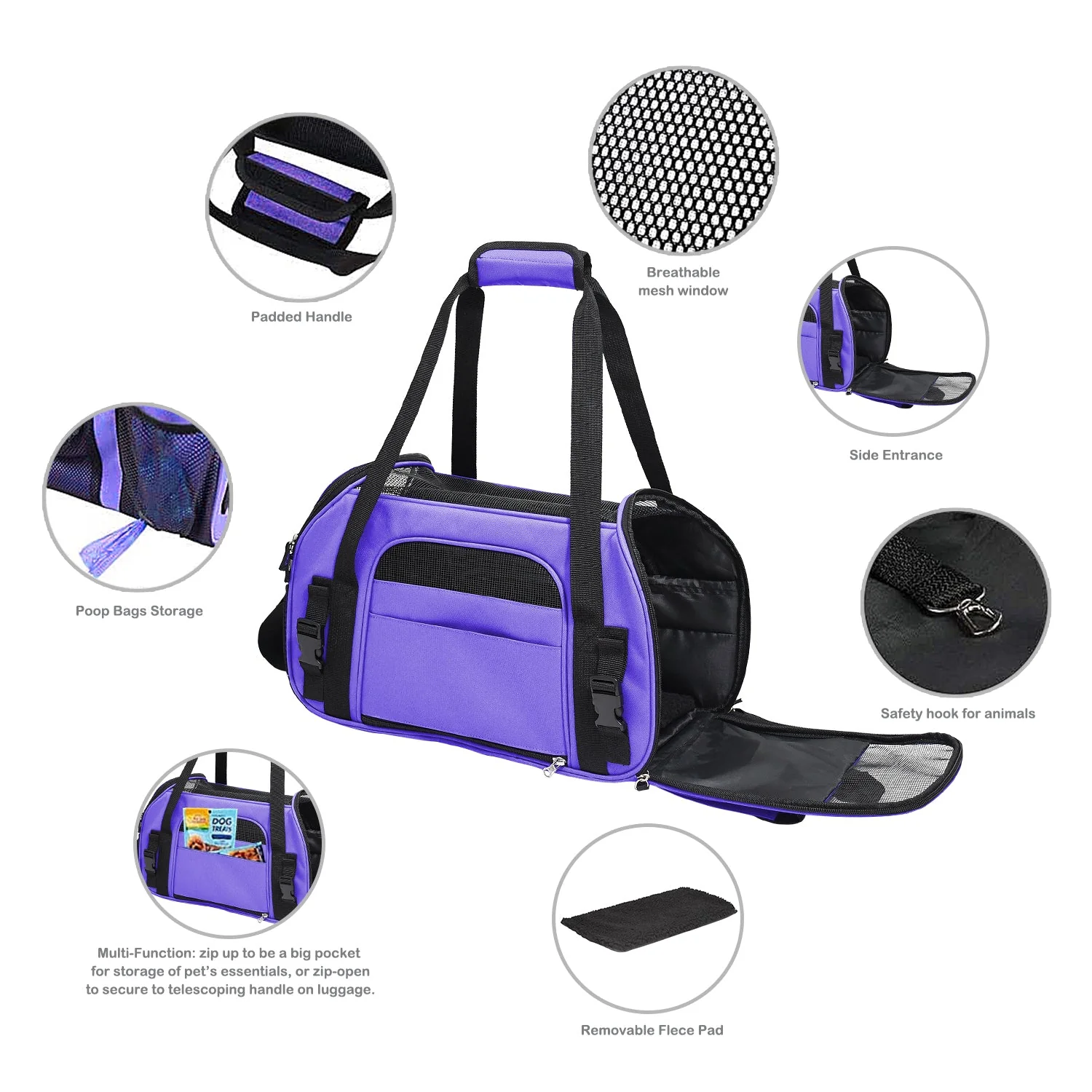 GOOPAWS Soft Sided Small Pet Carrier Comfort for Travel, Purple, 19" - Image 5