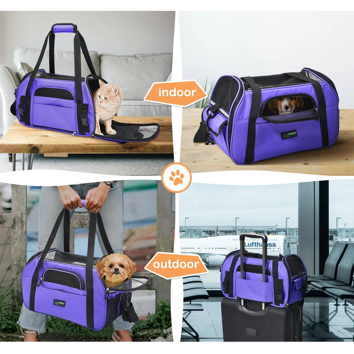 GOOPAWS Soft Sided Small Pet Carrier Comfort for Travel, Purple, 19" - Image 7