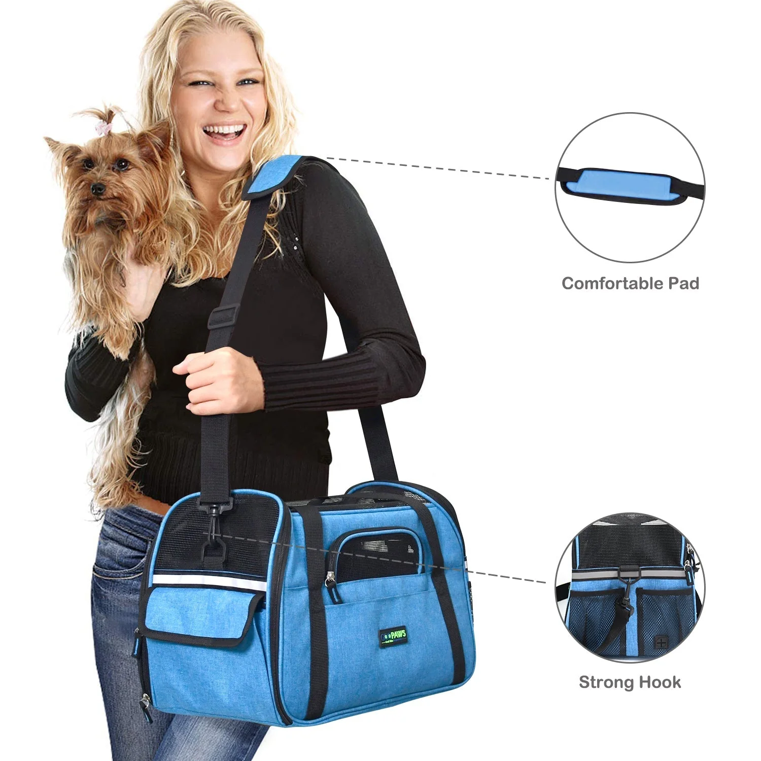 GOOPAWS Soft Sided Small Pet Carrier Ideal for Travel, Turquoise, 17" - Image 3