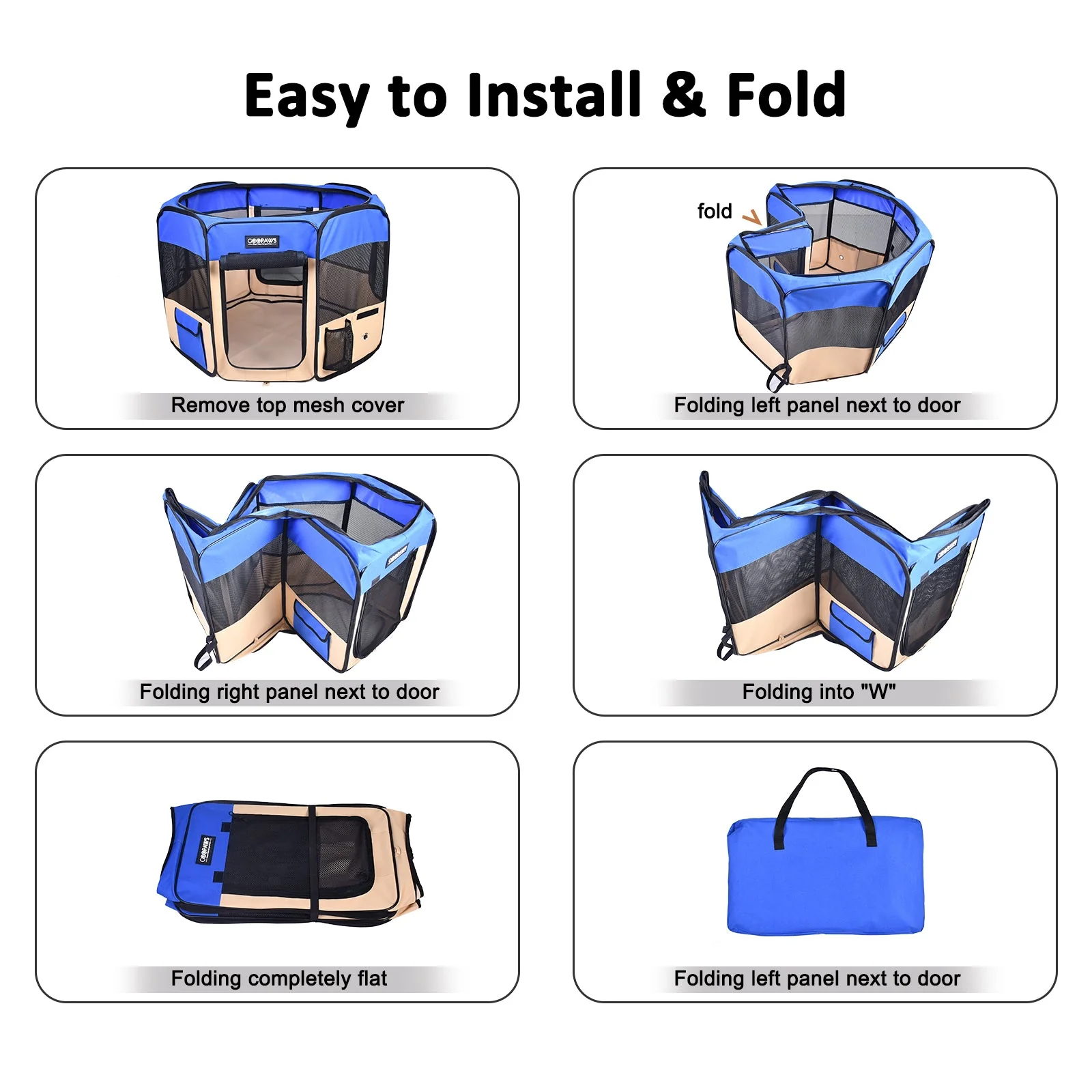 Jespet 2-Door Portable Soft-Sided Dog, Cat & Small Pet Exercise Playpen, Blue, 36'' - Image 3