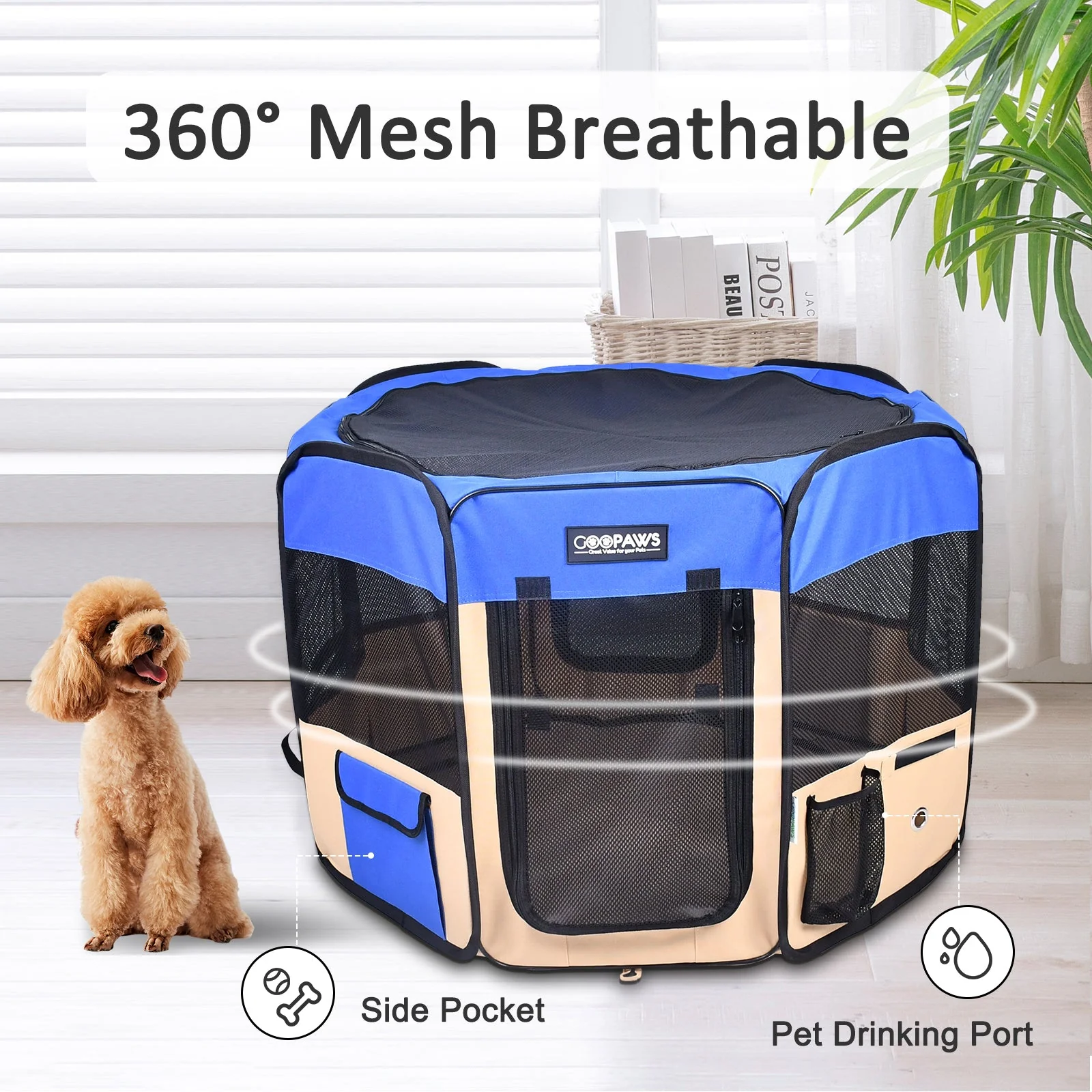 Jespet 2-Door Portable Soft-Sided Dog, Cat & Small Pet Exercise Playpen, Blue, 36'' - Image 4