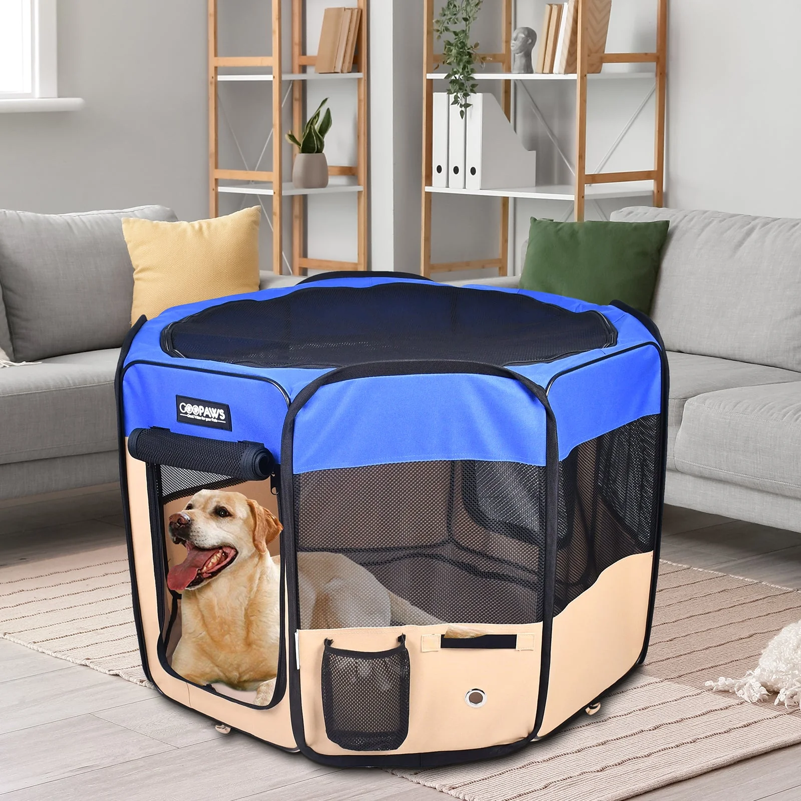 Jespet 2-Door Portable Soft-Sided Dog, Cat & Small Pet Exercise Playpen, Blue, 36'' - Image 6