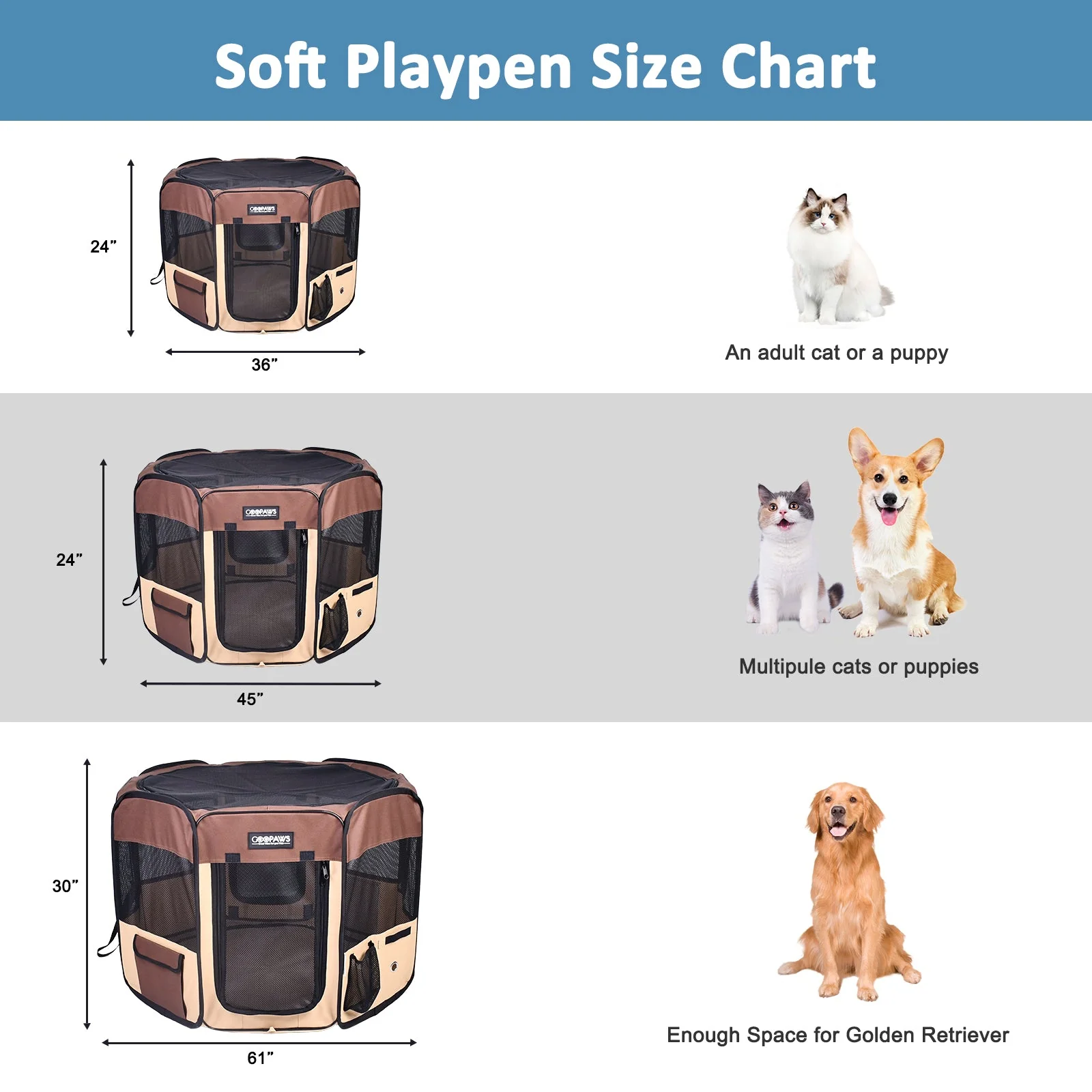 Jespet Soft-Sided Medium Dog Playpen, Brown 45'' - Image 5