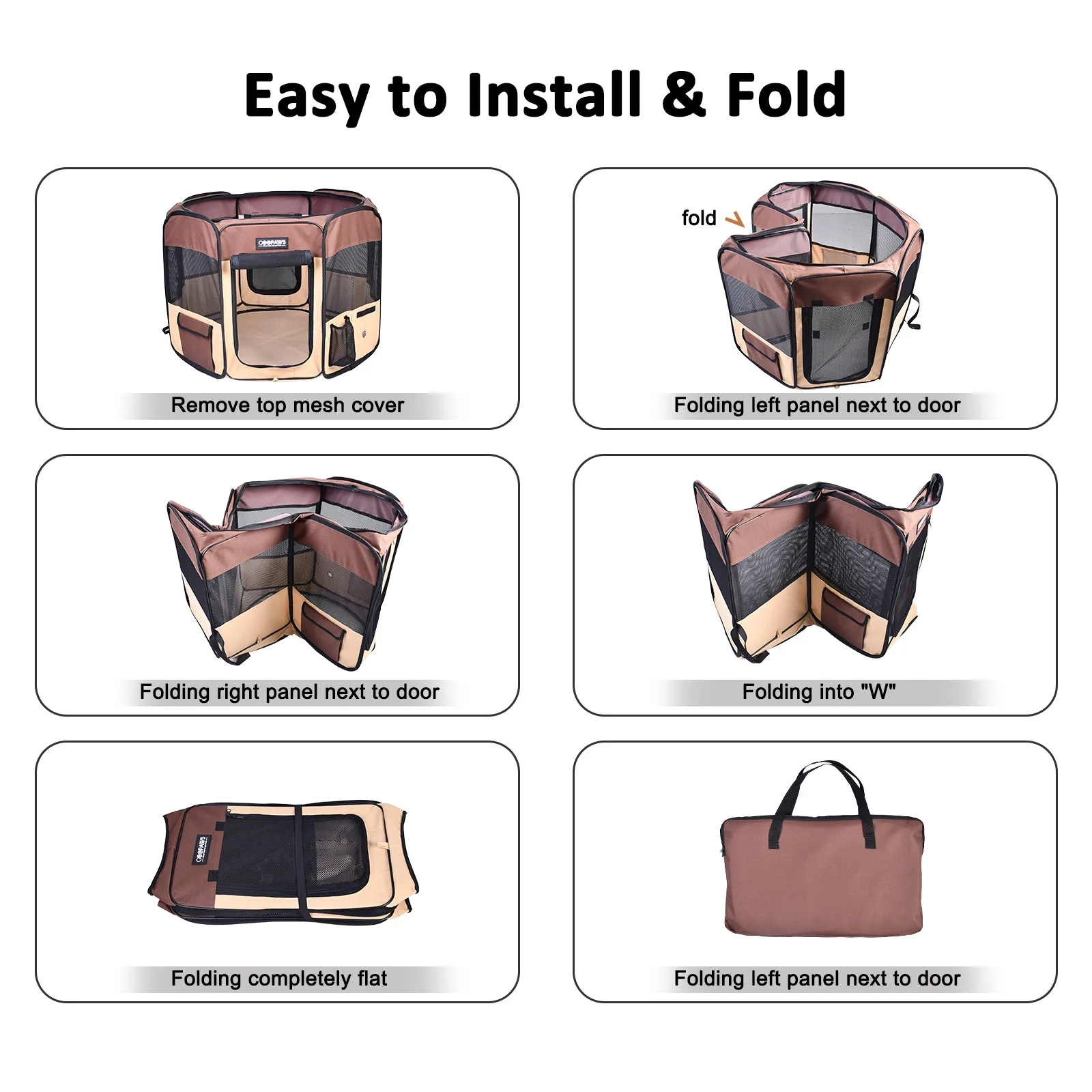 Jespet Soft-Sided Large Dog Playpen, Brown 61-in - Image 3