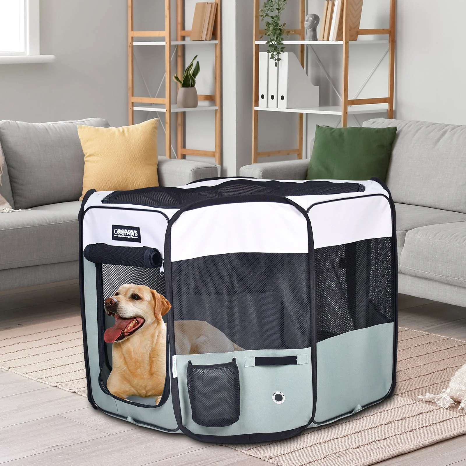 Jespet Soft-Sided Medium Dog Playpen, Green 45'' - Image 6