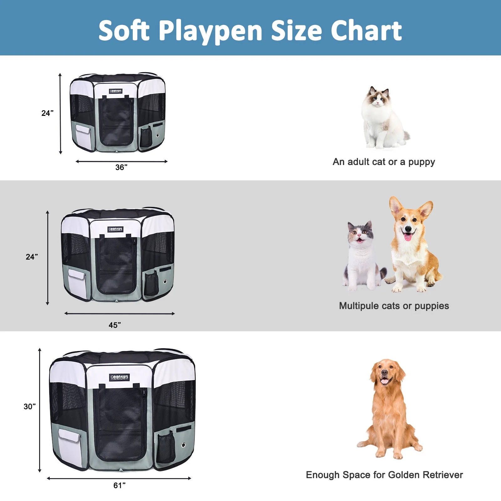 Jespet Soft-Sided Large Dog Playpen, Shale Green, 61-in - Image 5