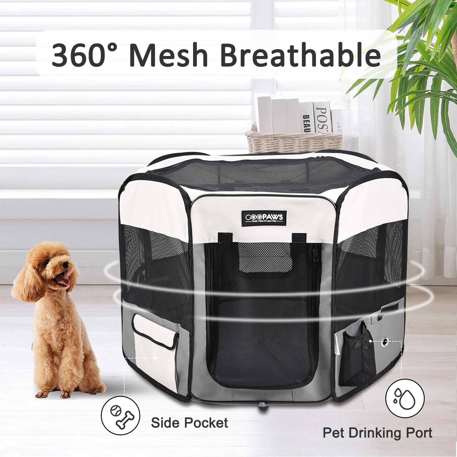 Jespet 2-Door Portable Soft-Sided Dog, Cat & Small Pet Exercise Playpen, Light Grey, 45'' - Image 5