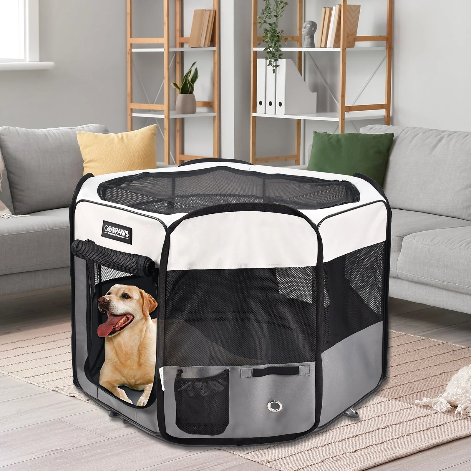 Jespet 2-Door Portable Soft-Sided Dog, Cat & Small Pet Exercise Playpen, Light Grey, 61'' - Image 6