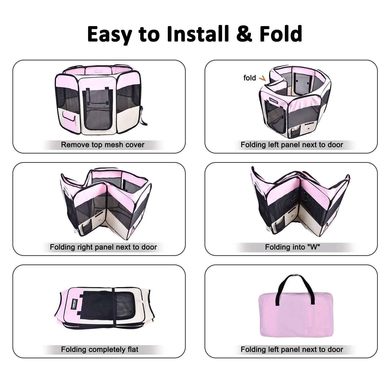 Jespet 2-Door Portable Soft-Sided Dog, Cat & Small Pet Exercise Playpen, Pink, 36'' - Image 3