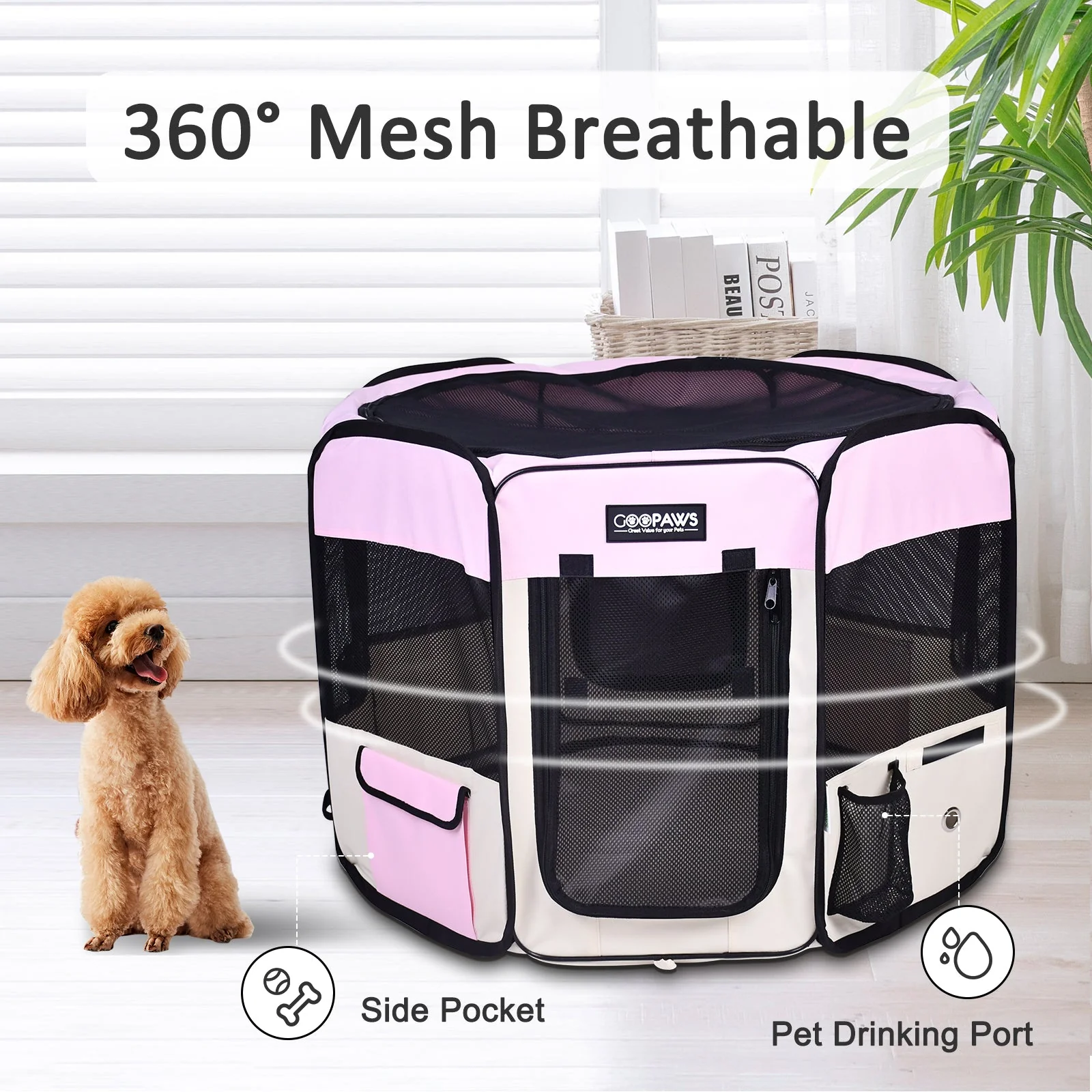 Jespet 2-Door Portable Soft-Sided Dog, Cat & Small Pet Exercise Playpen, Pink, 36'' - Image 4