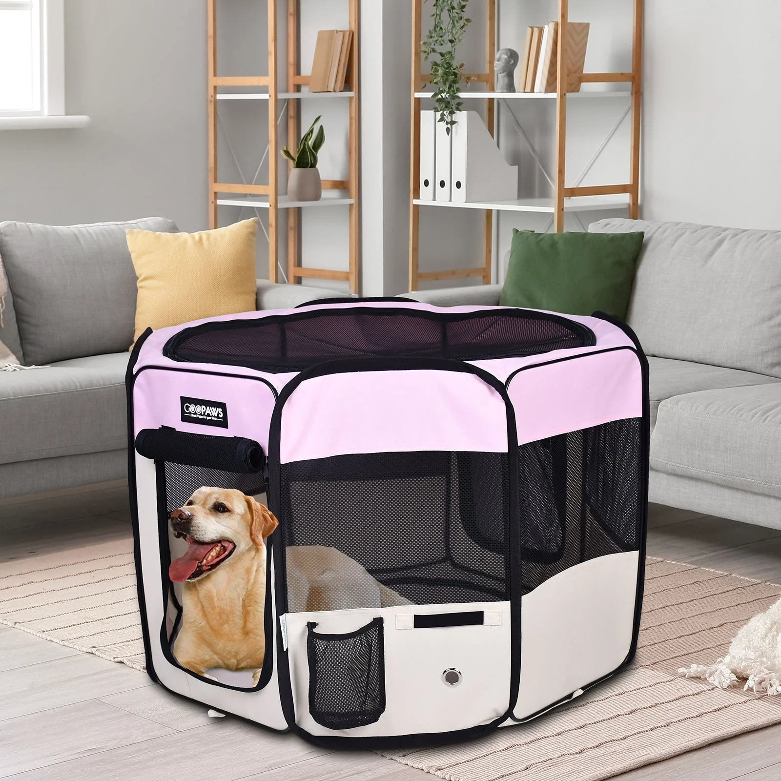 Jespet Soft-Sided Large Dog Playpen, Pink 61-in - Image 6