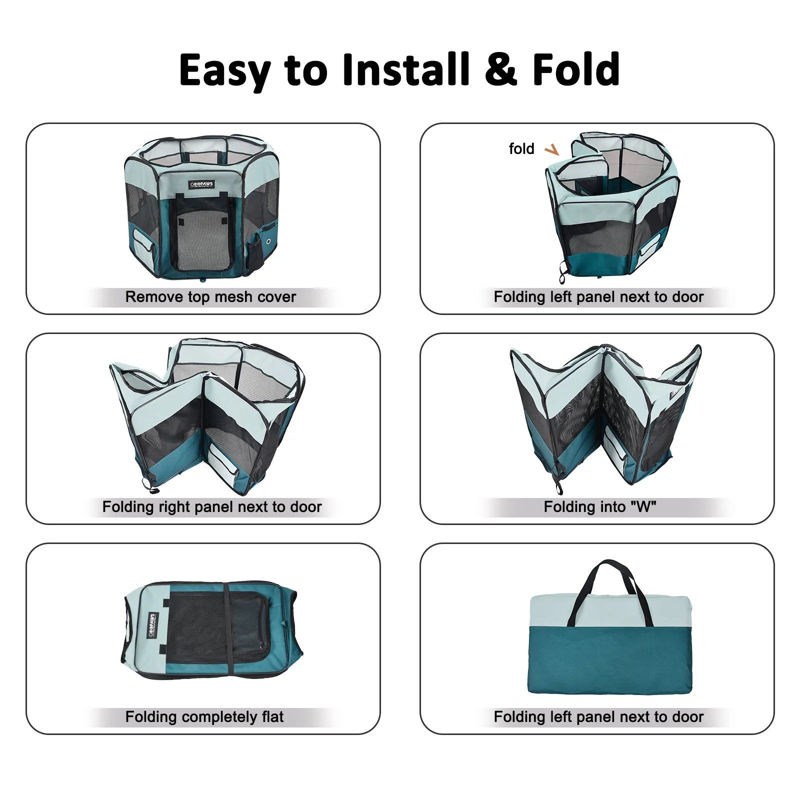Jespet 2-Door Portable Soft-Sided Dog, Cat & Small Pet Exercise Playpen, Teal Blue, 45'' - Image 3