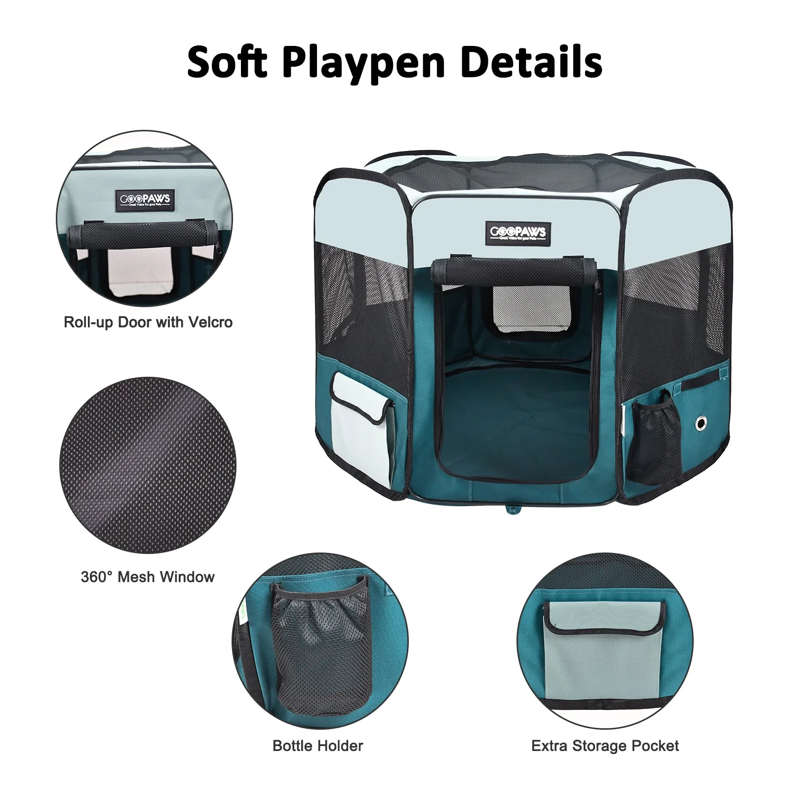 Jespet 2-Door Portable Soft-Sided Dog, Cat & Small Pet Exercise Playpen, Teal Blue, 45'' - Image 4