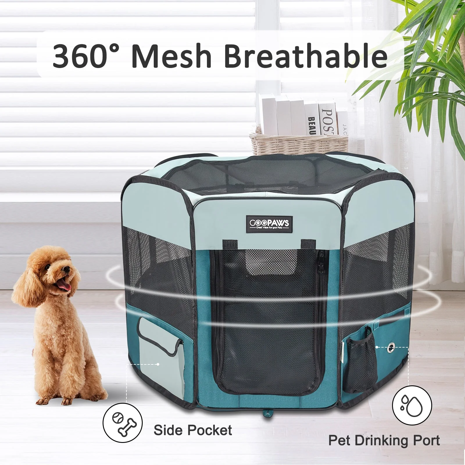 Jespet 2-Door Portable Soft-Sided Dog, Cat & Small Pet Exercise Playpen, Teal Blue, 45'' - Image 5