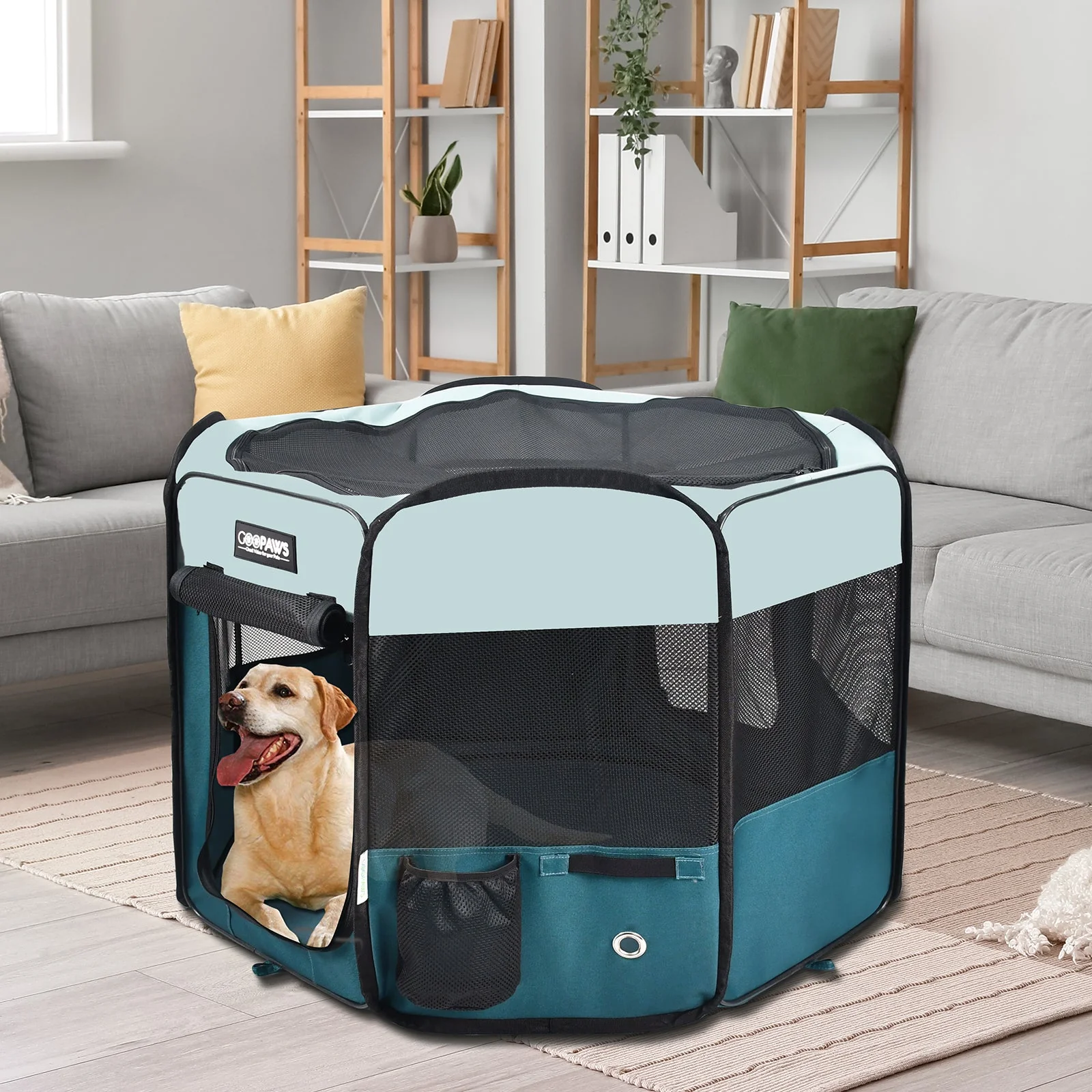Jespet 2-Door Portable Soft-Sided Dog, Cat & Small Pet Exercise Playpen, Teal Blue, 45'' - Image 6