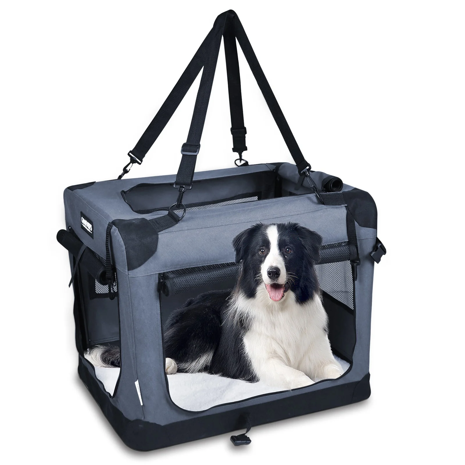 JESPET Soft Dog Crates Kennel 3 Door Soft Sided Folding Travel Carrier & Fleece Mat for Small Dogs Shale Green, 24'' - Image 8