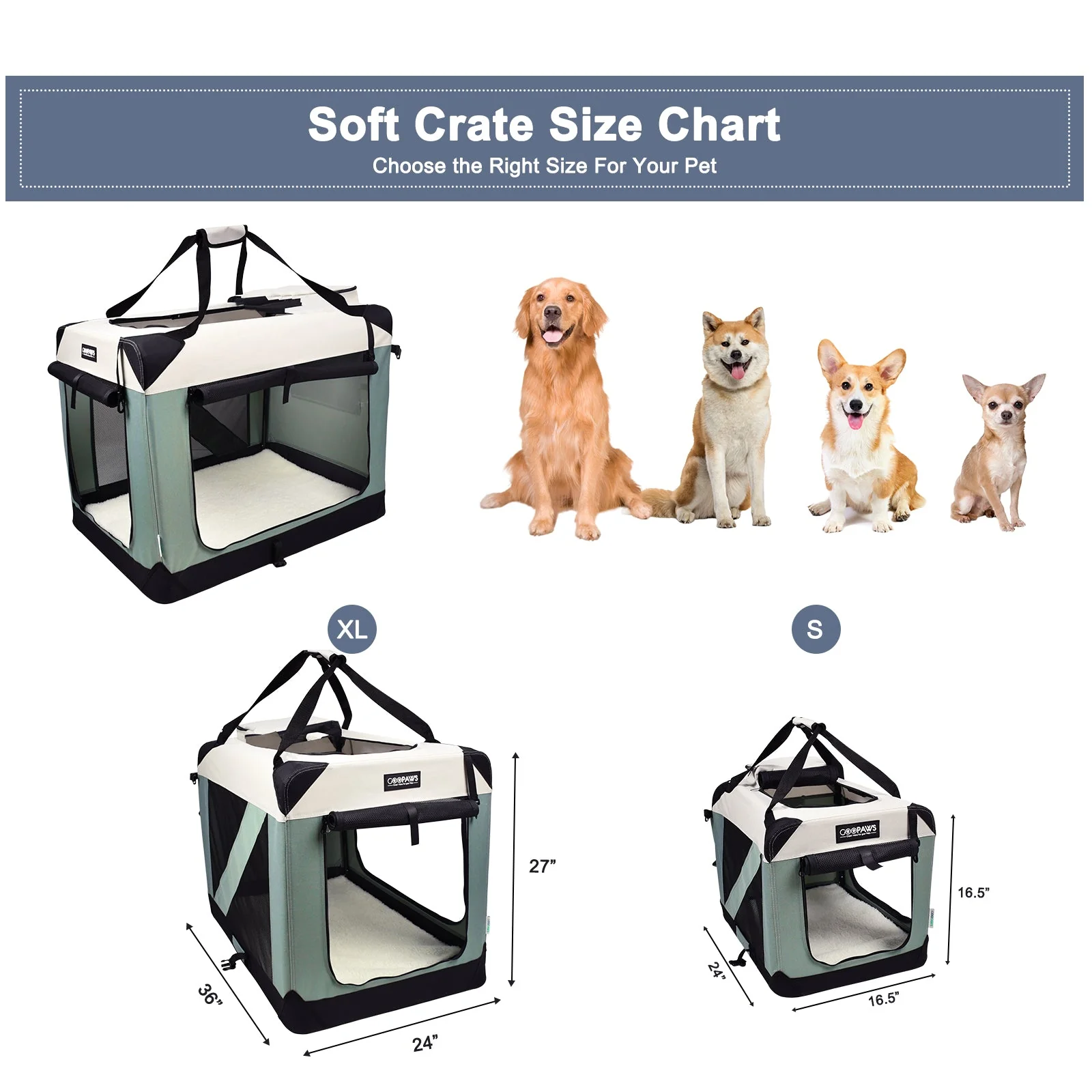 JESPET Soft Dog Crates Kennel 3 Door Soft Sided Folding Travel Pet Carrier and Fleece Mat for Medium & Large Dogs - Image 4