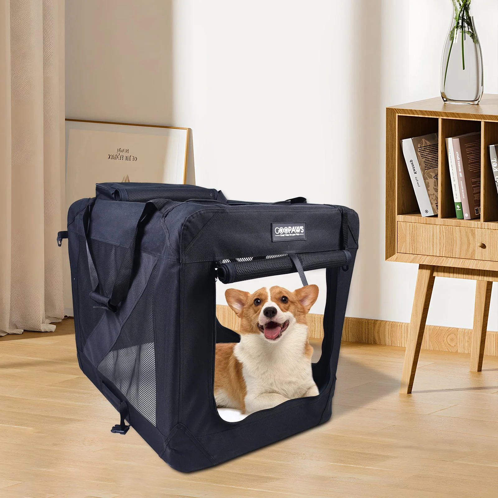 Jespet Indoor & Outdoor 3-Door Collapsible Soft-Sided Dog, Cat & Small Pet Crate, Black, 30'' - Image 6
