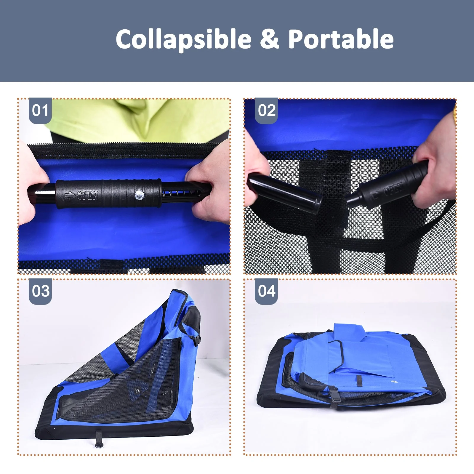 Jespet Indoor & Outdoor 3-Door Collapsible Soft-Sided Dog, Cat & Small Pet Crate, Blue, 30'' - Image 5