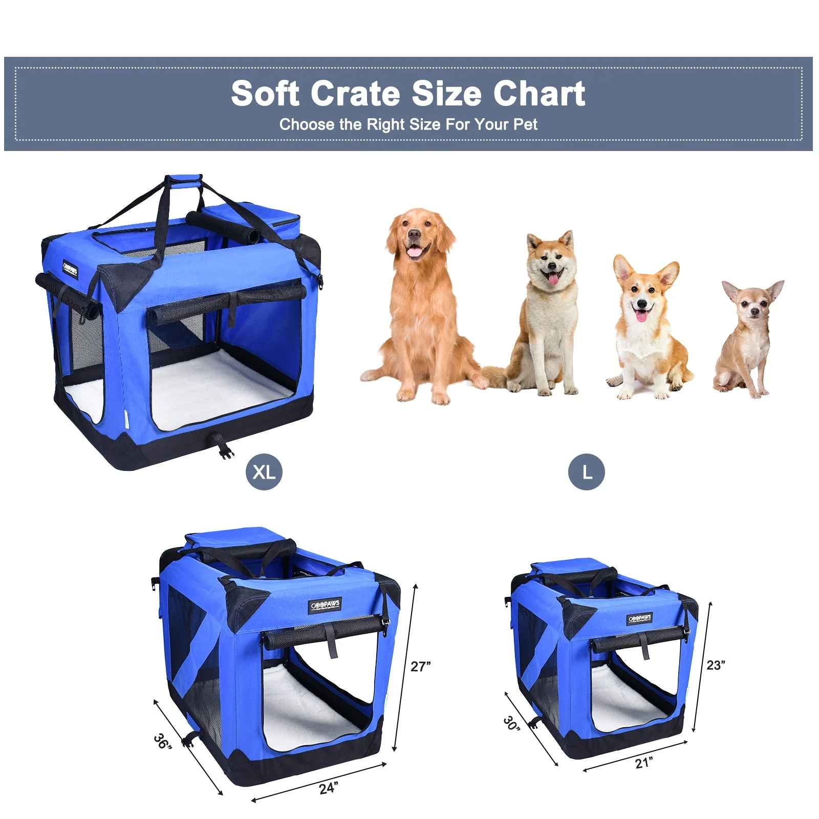 Jespet Indoor & Outdoor 3-Door Collapsible Soft-Sided Dog, Cat & Small Pet Crate, Blue, 36'' - Image 4