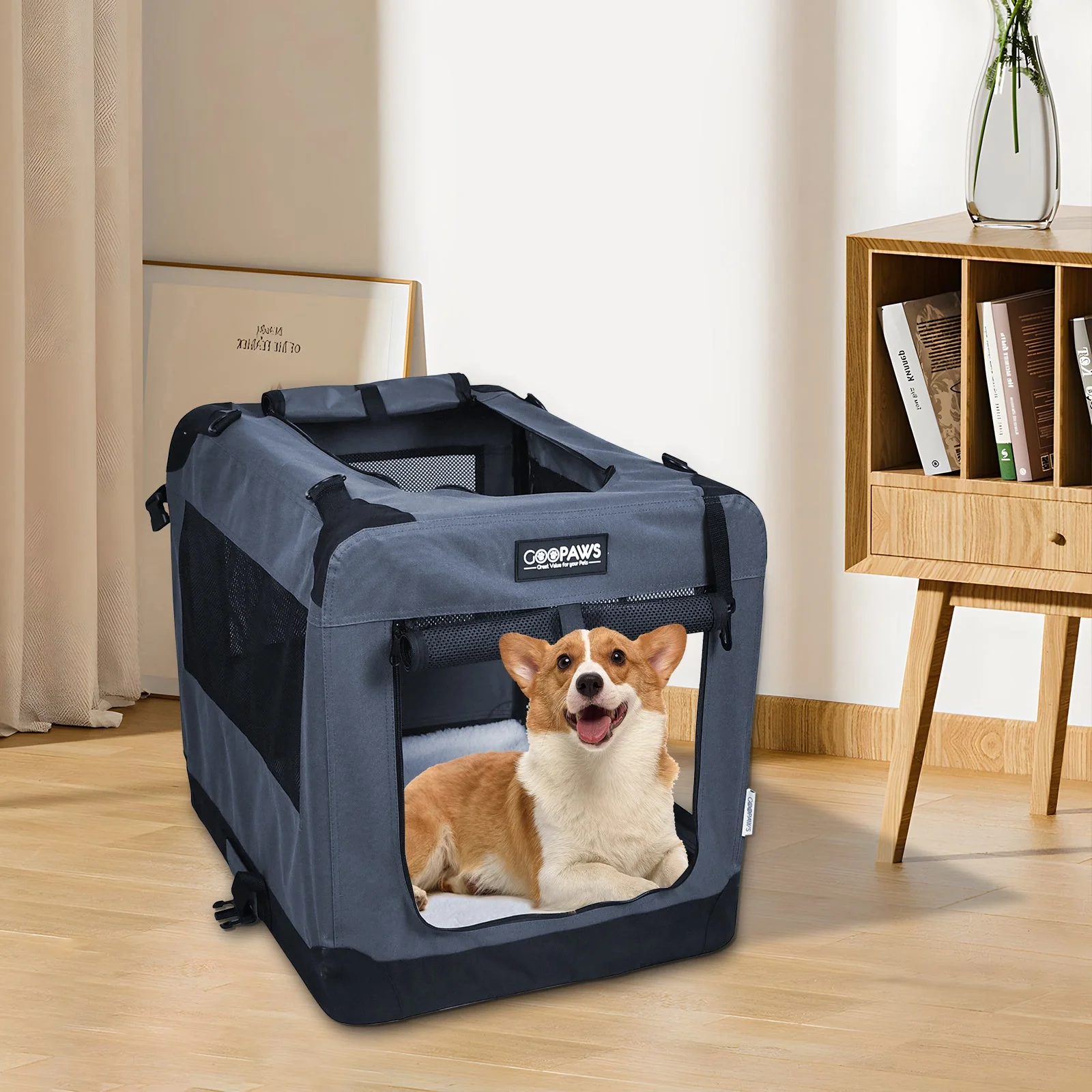 Jespet Indoor & Outdoor 3-Door Collapsible Soft-Sided Dog, Cat & Small Pet Crate, Gray, 27'' - Image 6