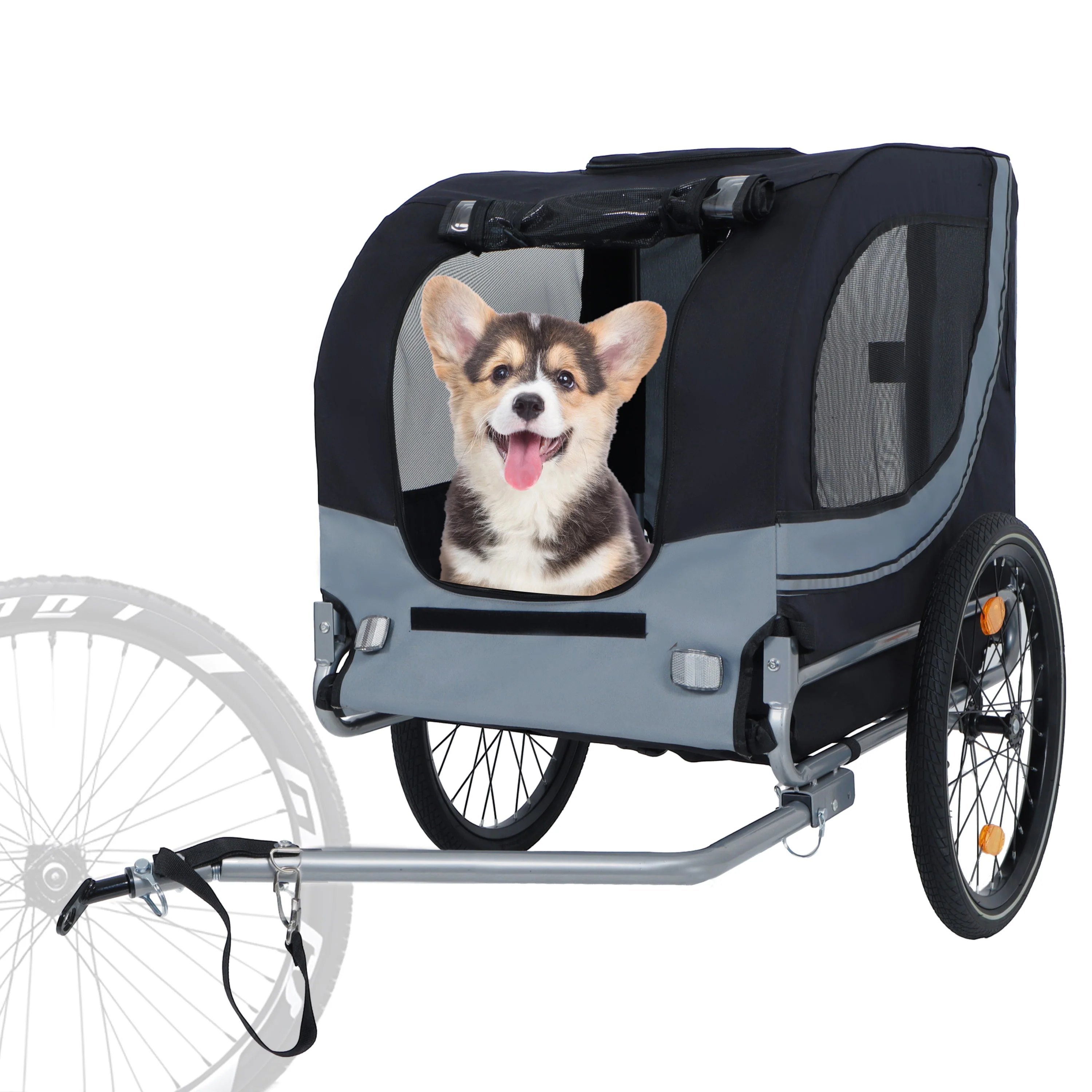 Large Folding Bike Trailer for Dogs β 66LB Capacity All-Terrain Pet Carrier, Durable Steel Frame for Cycling, Jogging, Camping & Outdoor Adventures, Black- Gray - Image 2