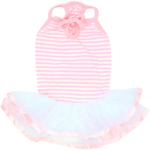 Parisian Pet 'Ballerina Dress' Dog & Cat Shirt – Unique Floral Pet Dress, Perfect for Summer - Pink and White Stripes-Valentine's Day