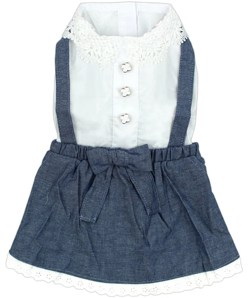 Parisian Pet 'Chambray Overall Dress' for Dogs and Cats, Designer Denim, Lightweight Summer Outfit, Blue