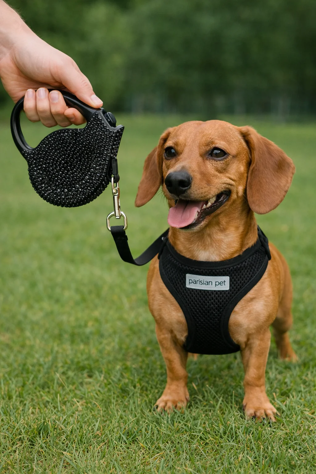 Parisian Pet 'Crystal Retractable Leash Black' for Dogs & Cats ā Comfortable 16-Foot Leash, Retractable Design - Image 2